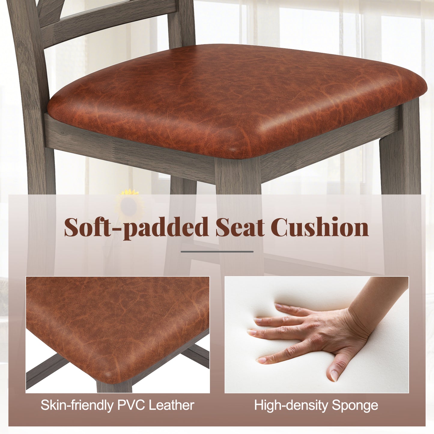 2-Piece Bar Stool Set with Cross Back and Faux Leather Padded Seat