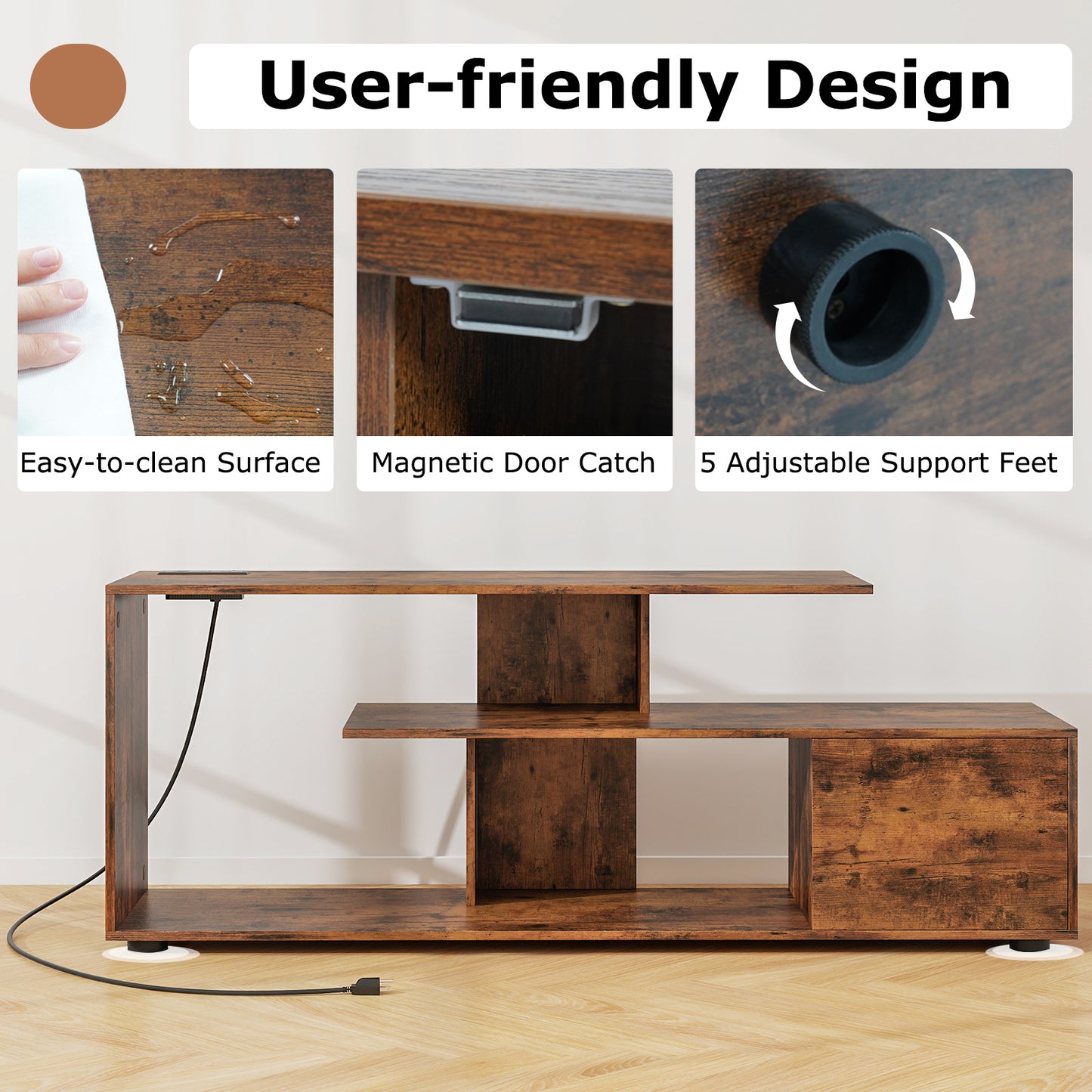 60 Inch Entertainment Center TV Stand with Built-in Power Outlet Supports TVs up to 55 Inches
