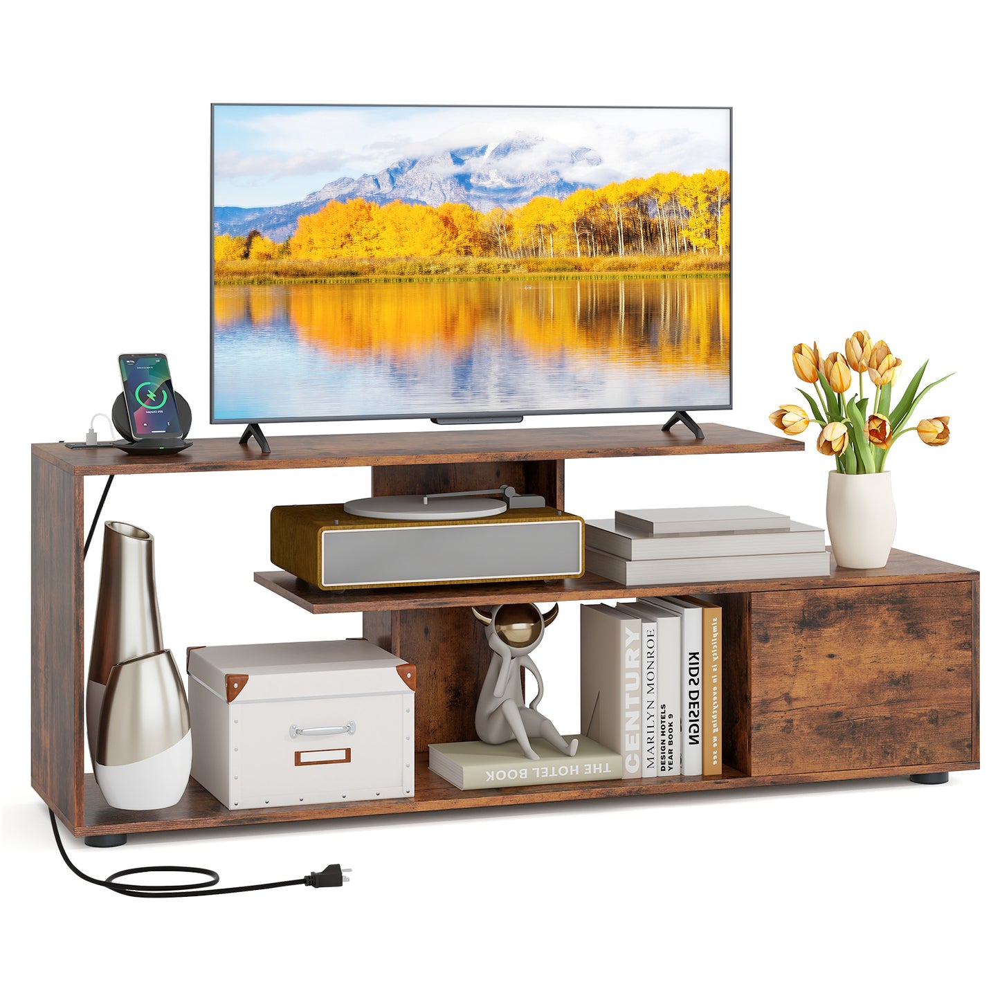 60 Inch Entertainment Center TV Stand with Built-in Power Outlet Supports TVs up to 55 Inches