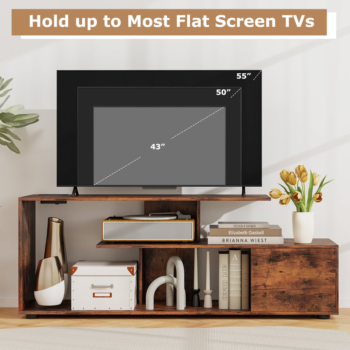 60 Inch Entertainment Center TV Stand with Built-in Power Outlet Supports TVs up to 55 Inches