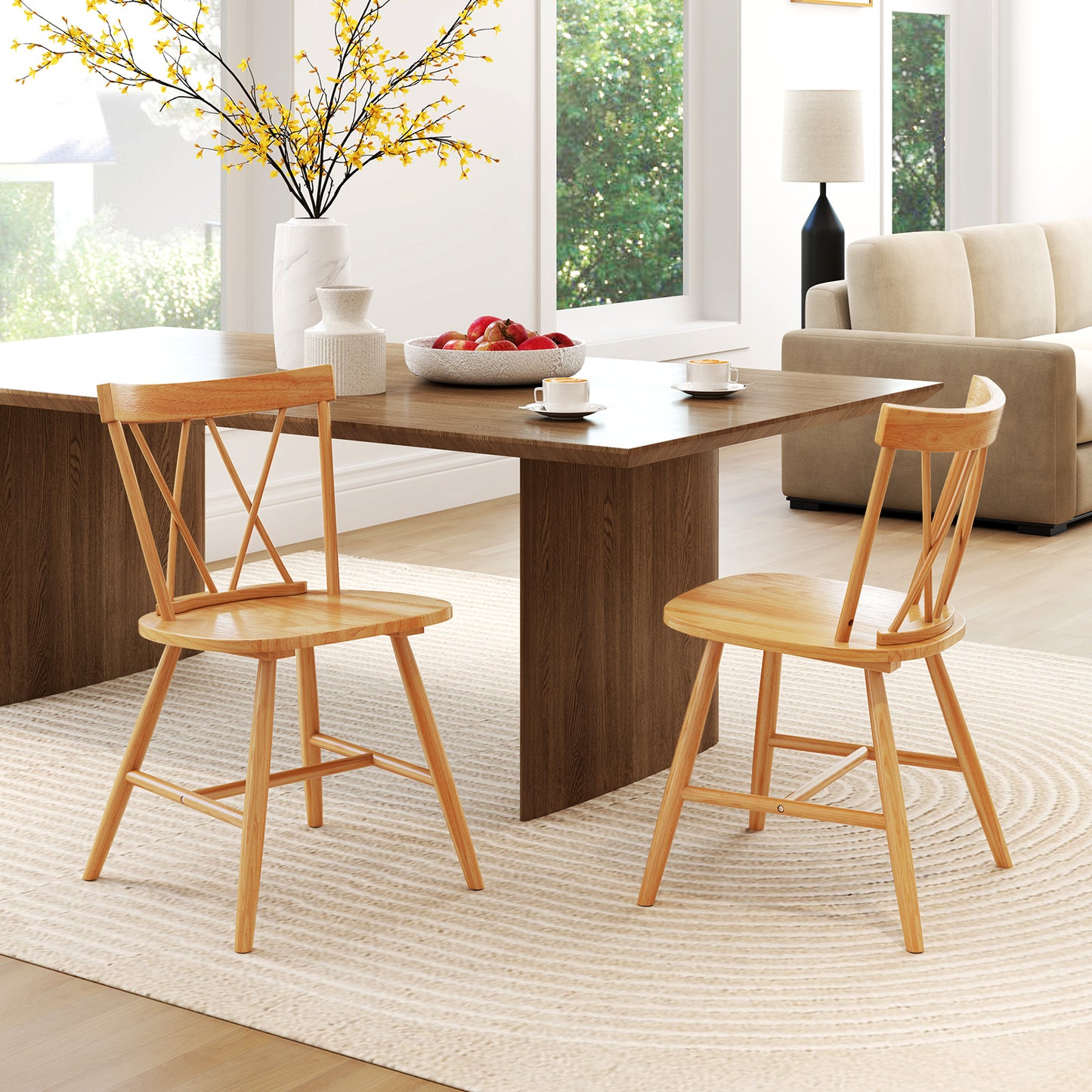 Farmhouse Dining Chairs with Solid Rubber Wood Frame Set of 2 Natural