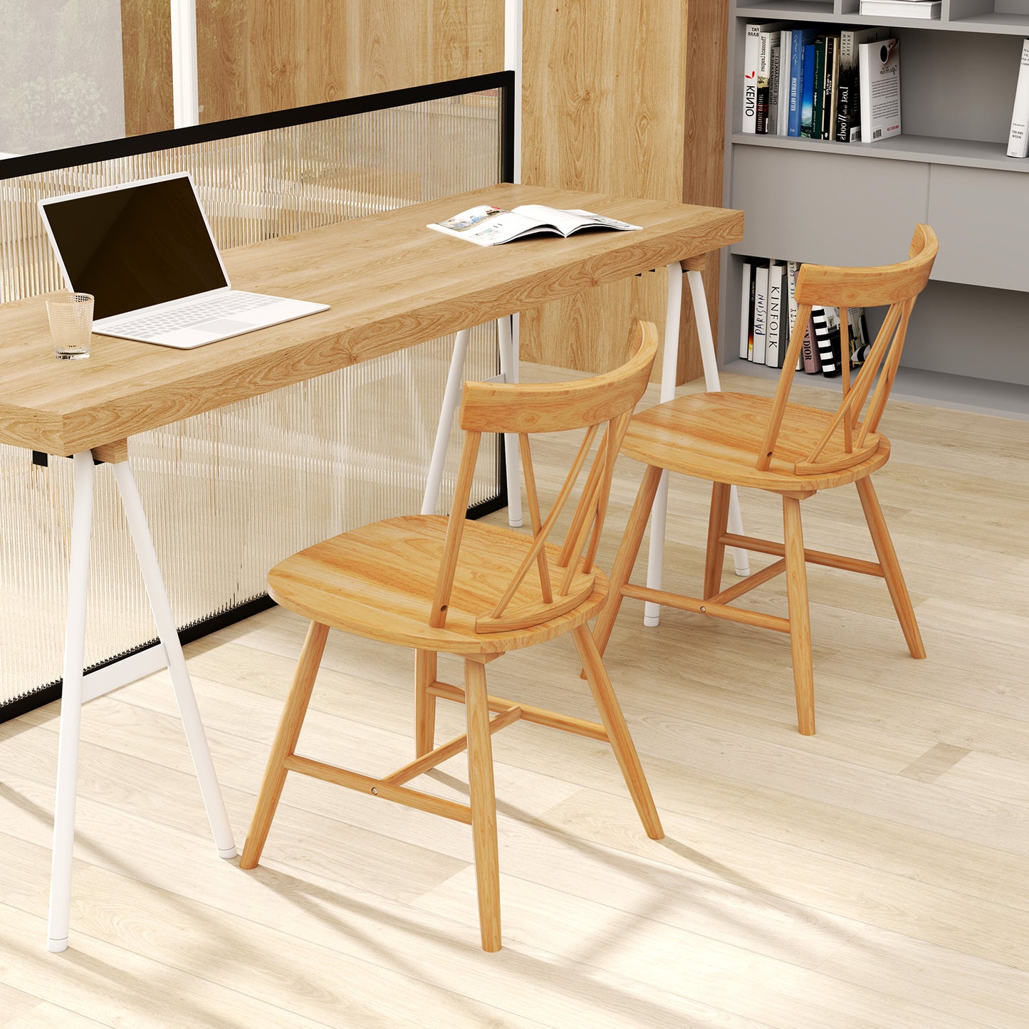 Farmhouse Dining Chairs with Solid Rubber Wood Frame Set of 2 Natural