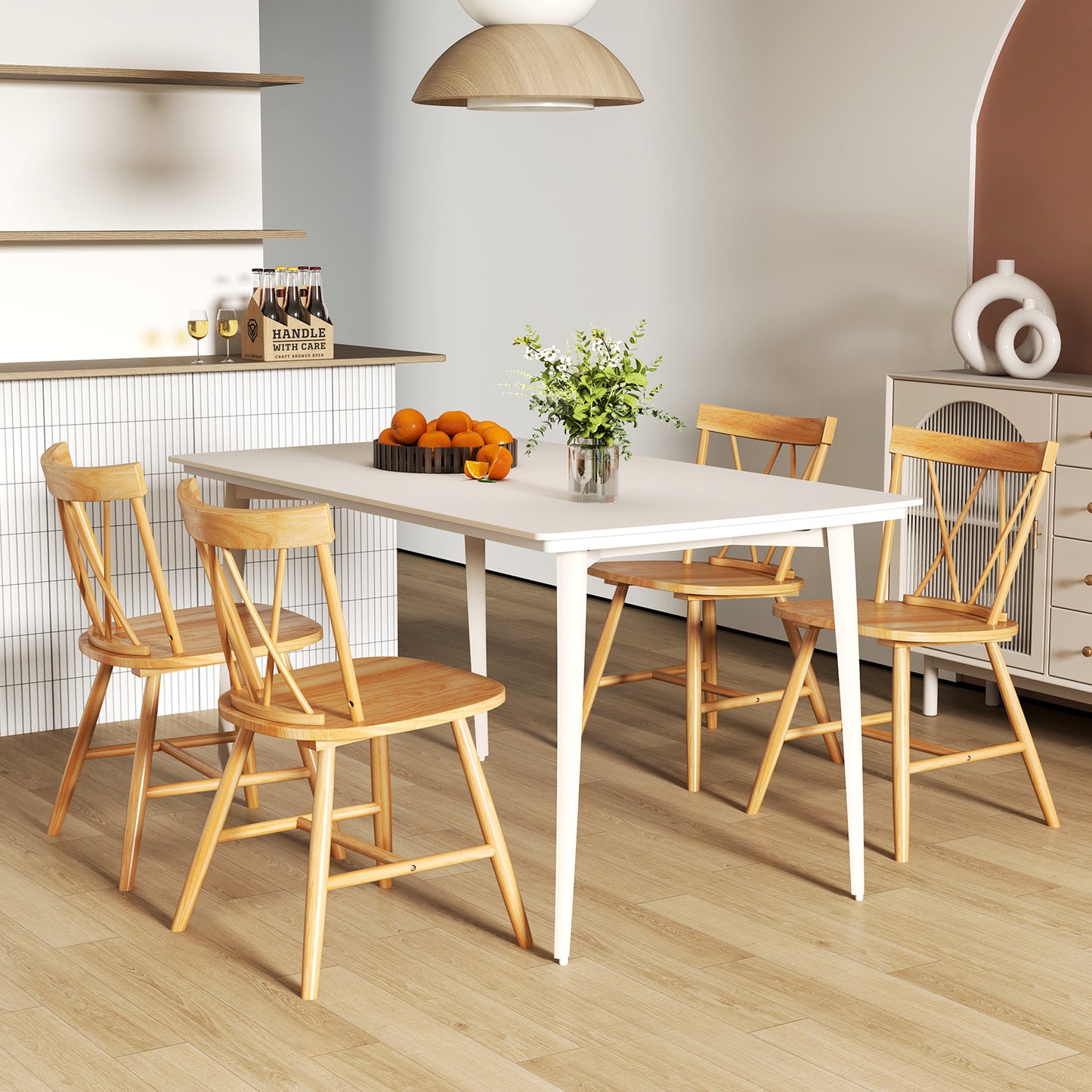 Farmhouse Dining Chairs with Solid Rubber Wood Frame Set of 2 Natural