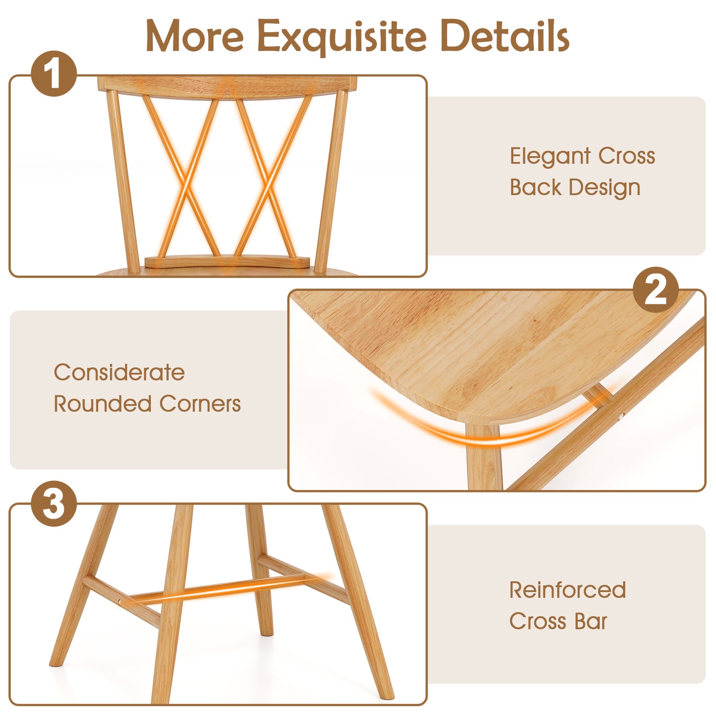Farmhouse Dining Chairs with Solid Rubber Wood Frame Set of 2 Natural