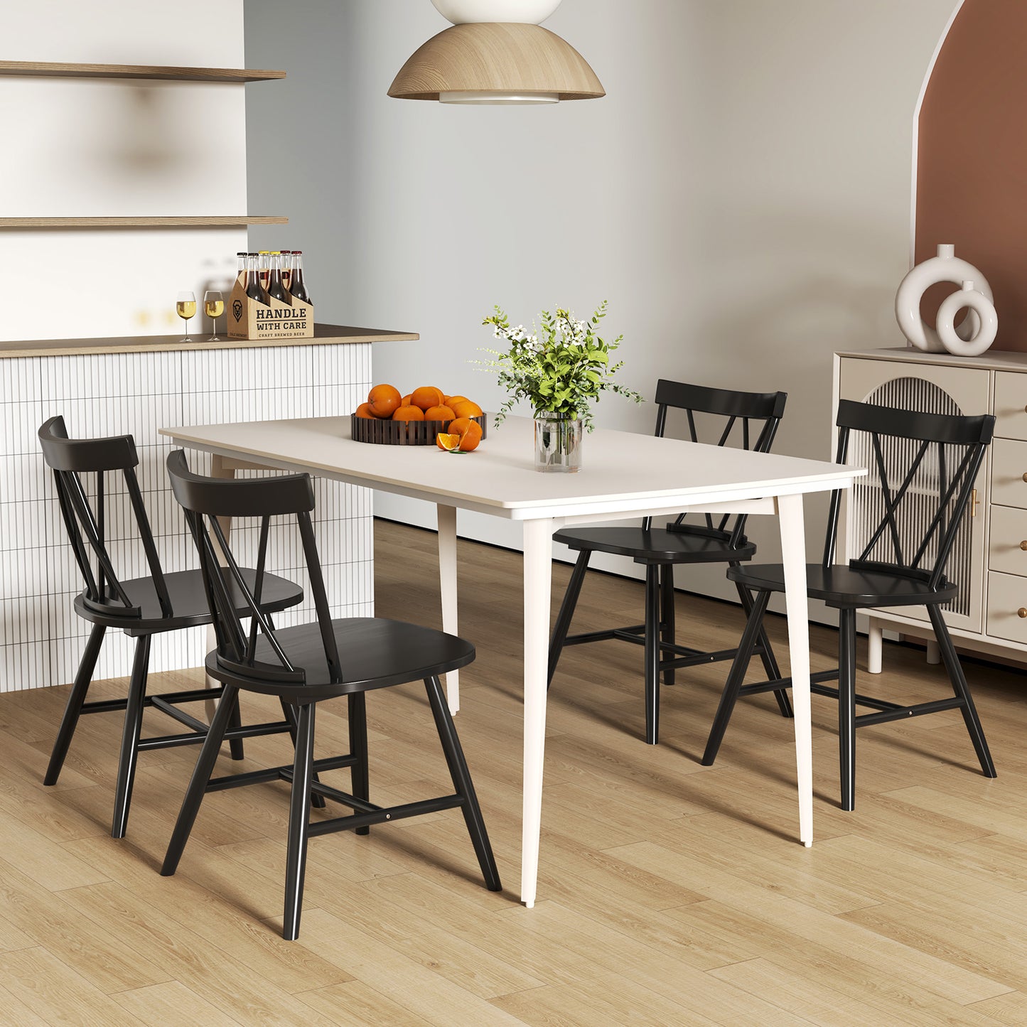 Farmhouse Dining Chairs with Solid Rubber Wood Frame Set of 2 Black