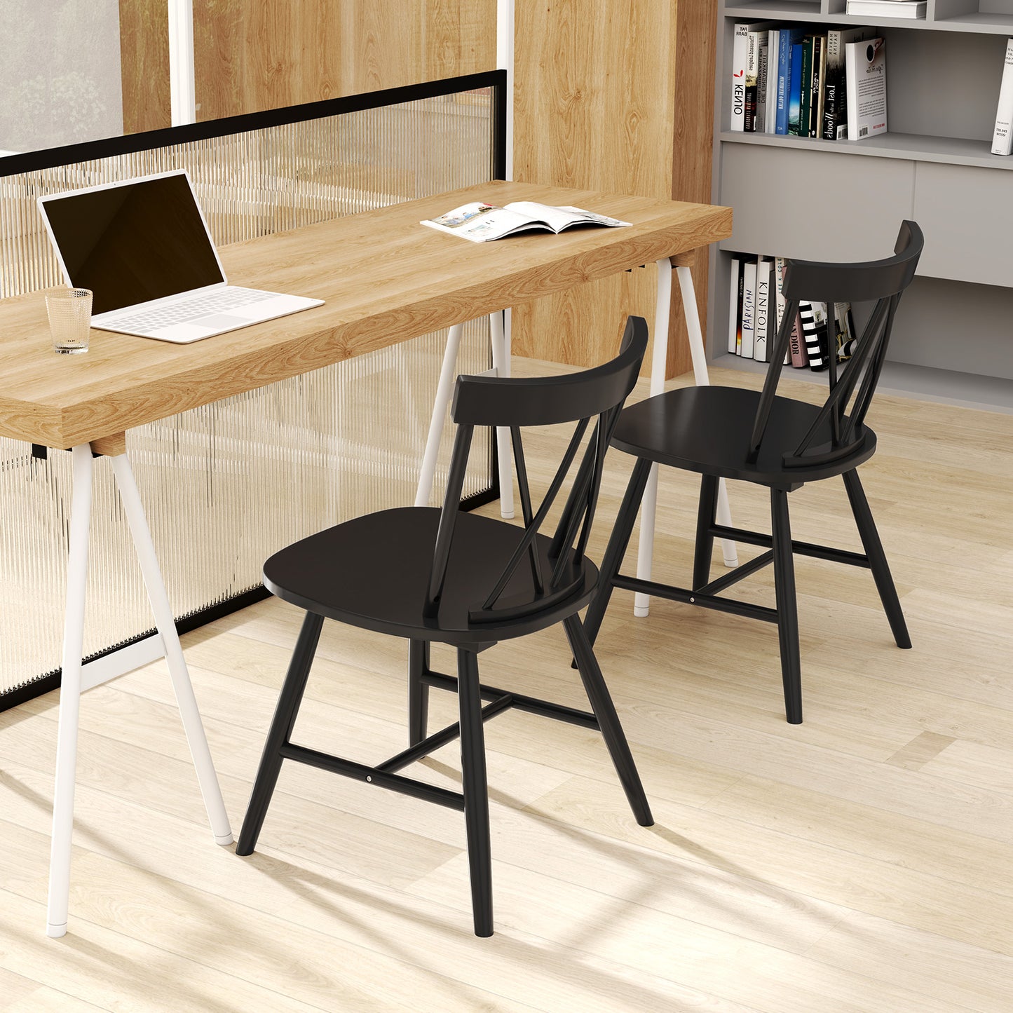 Farmhouse Dining Chairs with Solid Rubber Wood Frame Set of 2 Black