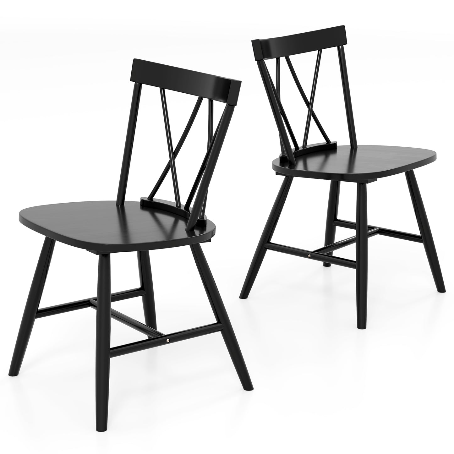 Farmhouse Dining Chairs with Solid Rubber Wood Frame Set of 2 Black