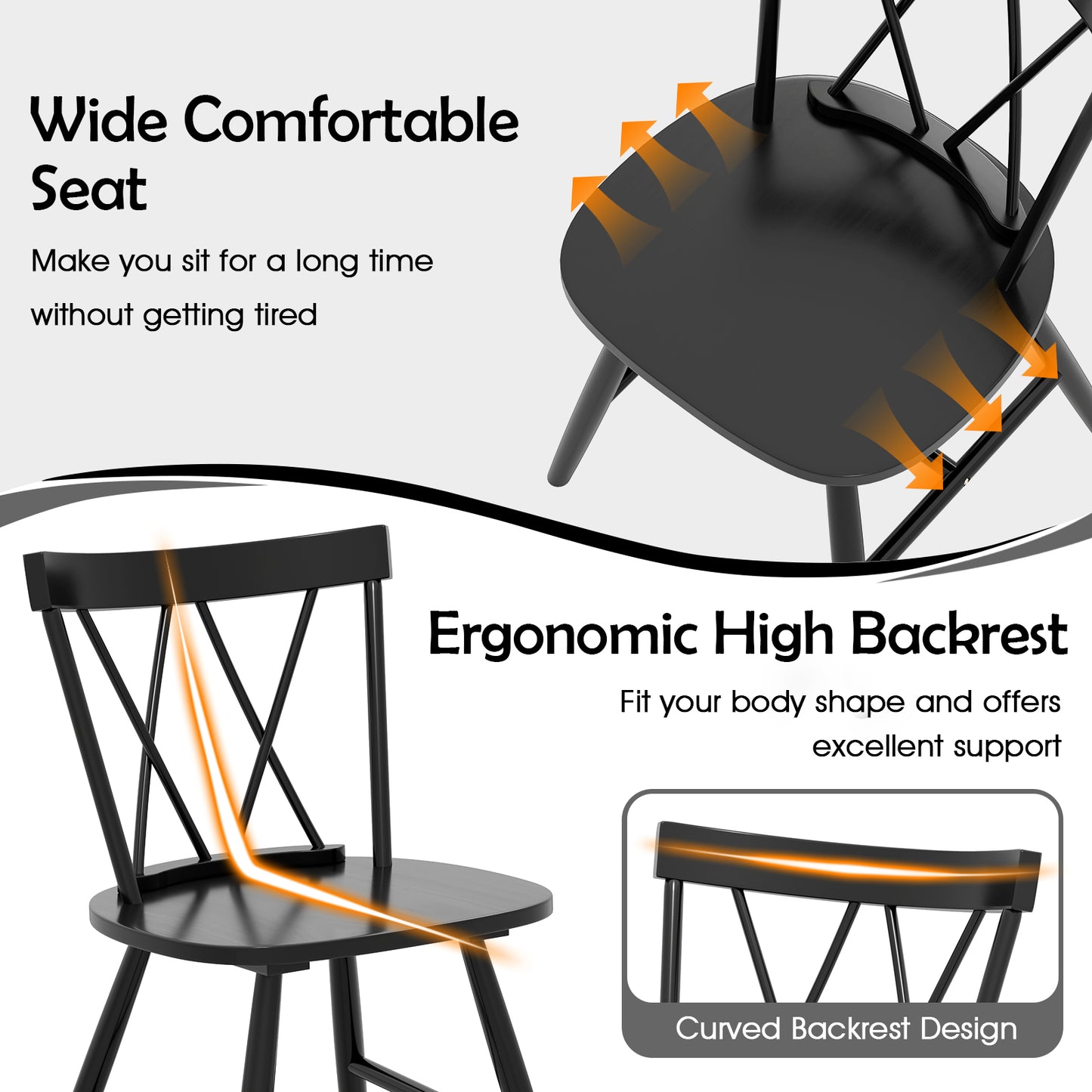 Farmhouse Dining Chairs with Solid Rubber Wood Frame Set of 2 Black