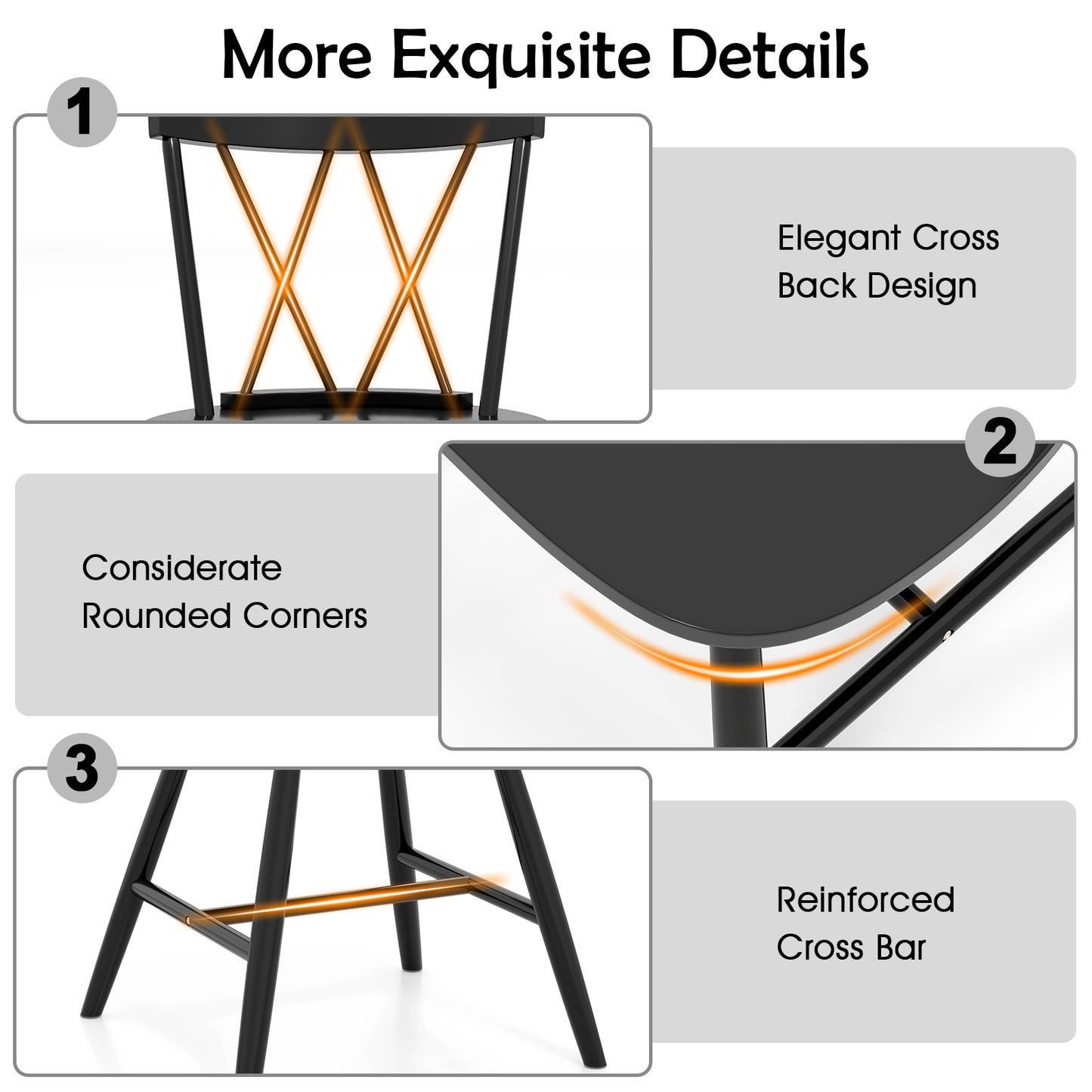 Farmhouse Dining Chairs with Solid Rubber Wood Frame Set of 2 Black