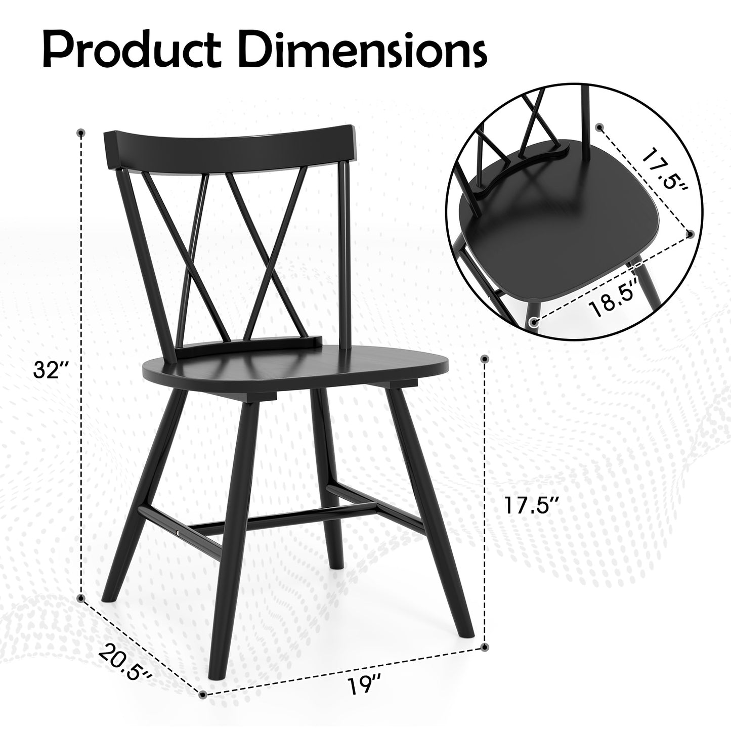 Farmhouse Dining Chairs with Solid Rubber Wood Frame Set of 2 Black