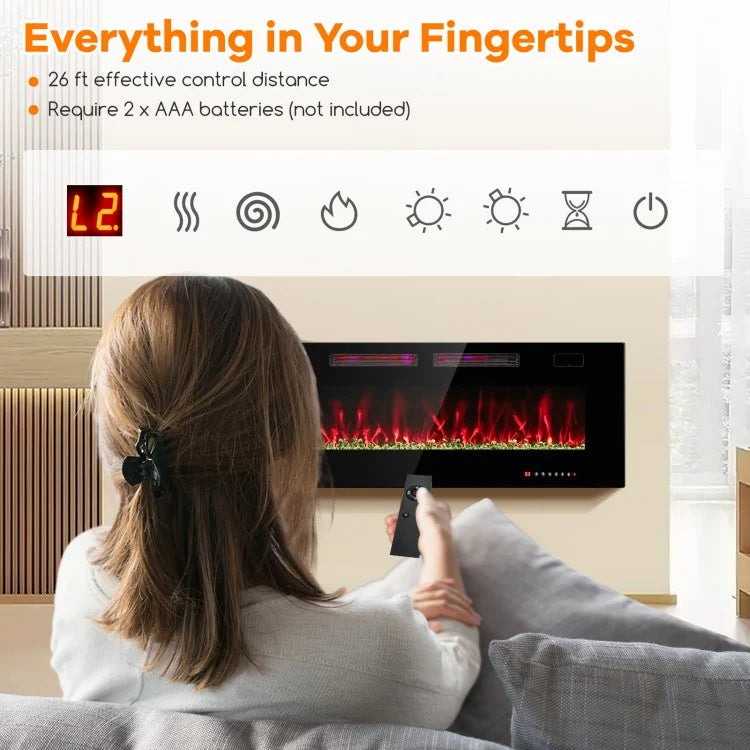 50/60/72 Inch Ultra-Thin Electric Fireplace with Decorative Crystals & Smart App Control