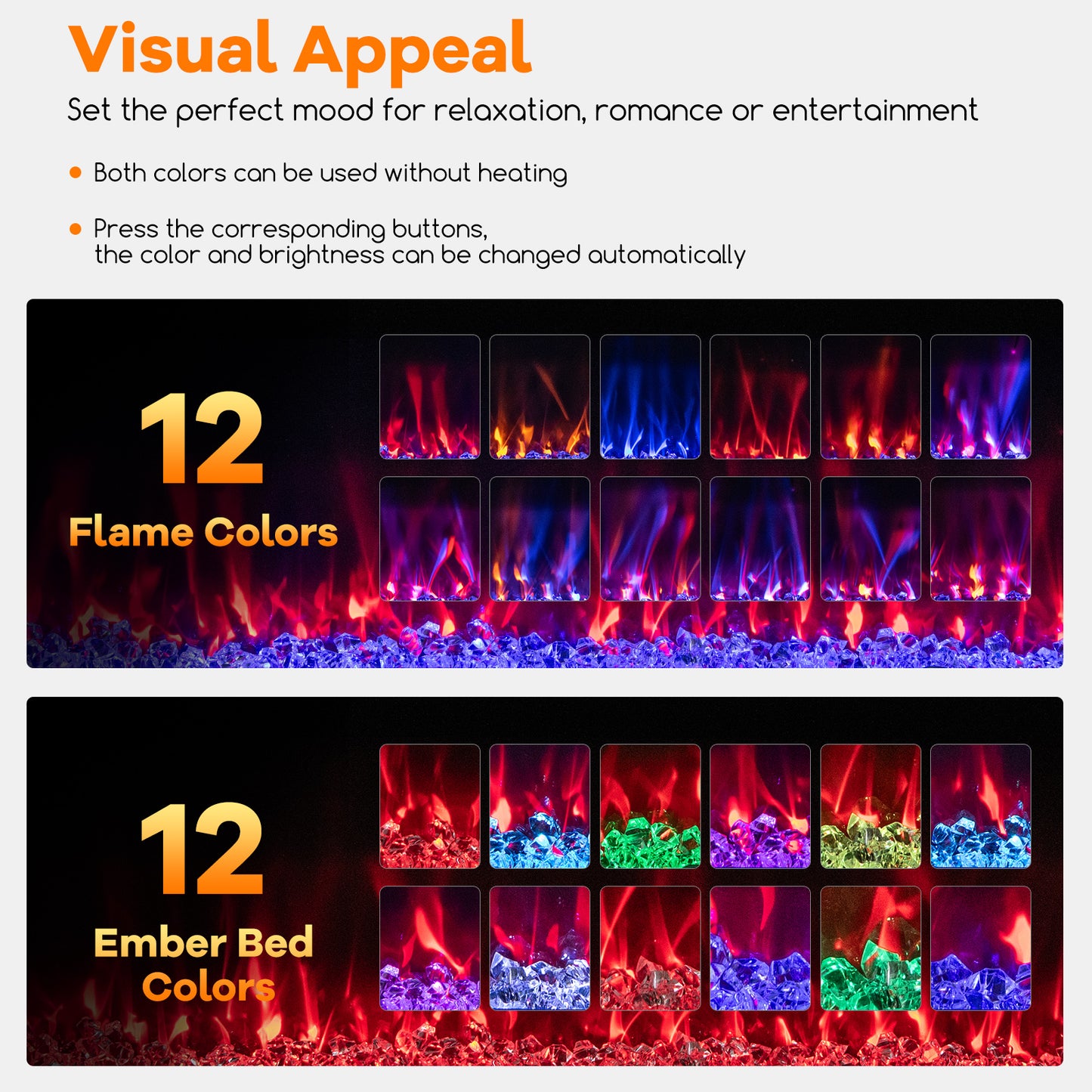 50/60/72 Inch Ultra-Thin Electric Fireplace with Decorative Crystals & Smart App Control