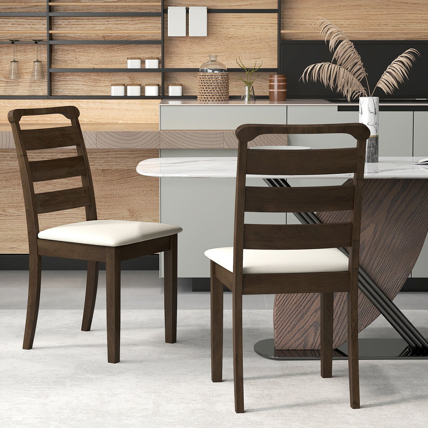 Wooden Dining Chairs with Plush Polyester Upholstery Comfortable Seating Set of 2