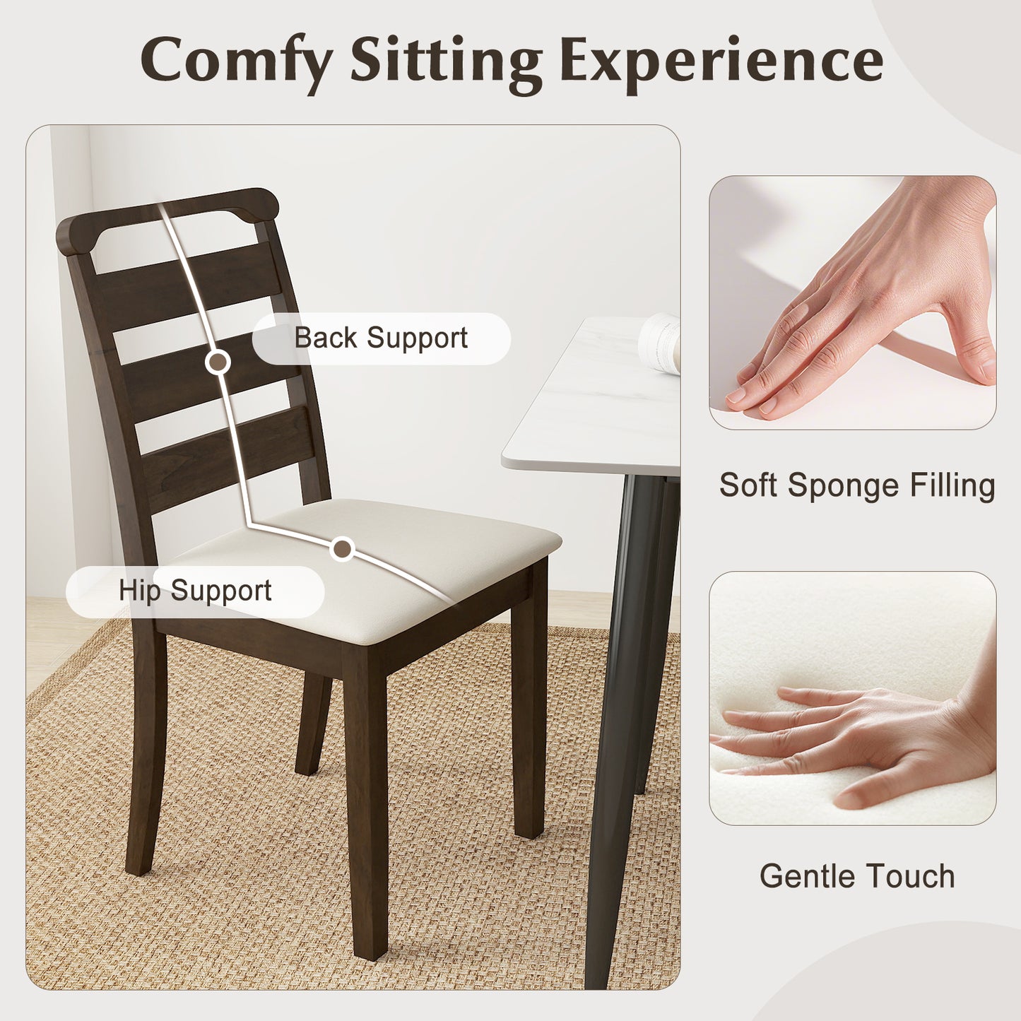 Wooden Dining Chairs with Plush Polyester Upholstery Comfortable Seating Set of 2