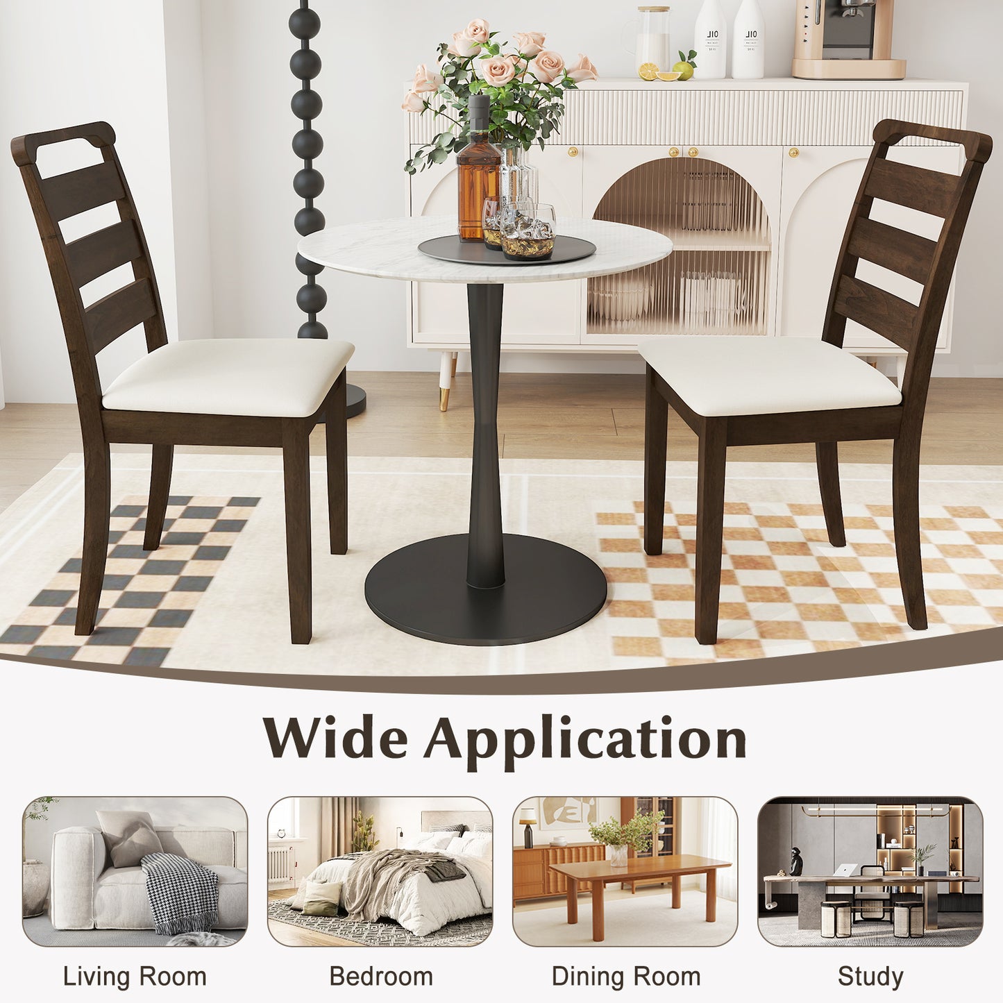 Wooden Dining Chairs with Plush Polyester Upholstery Comfortable Seating Set of 2