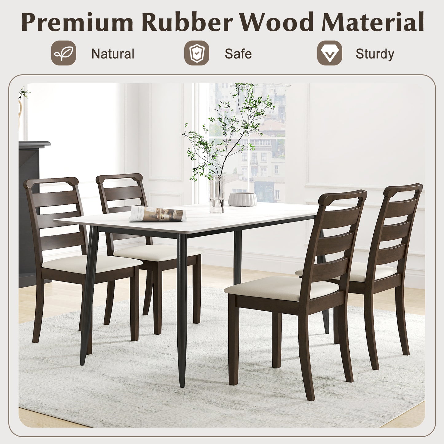 Wooden Dining Chairs with Plush Polyester Upholstery Comfortable Seating Set of 2