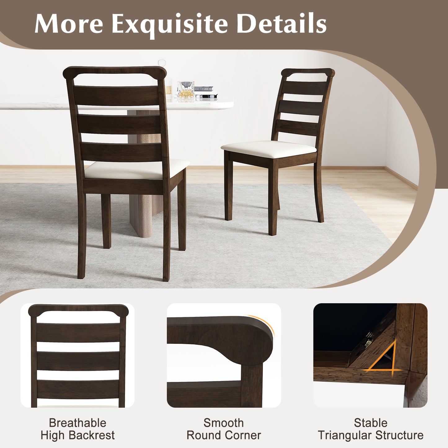 Wooden Dining Chairs with Plush Polyester Upholstery Comfortable Seating Set of 2