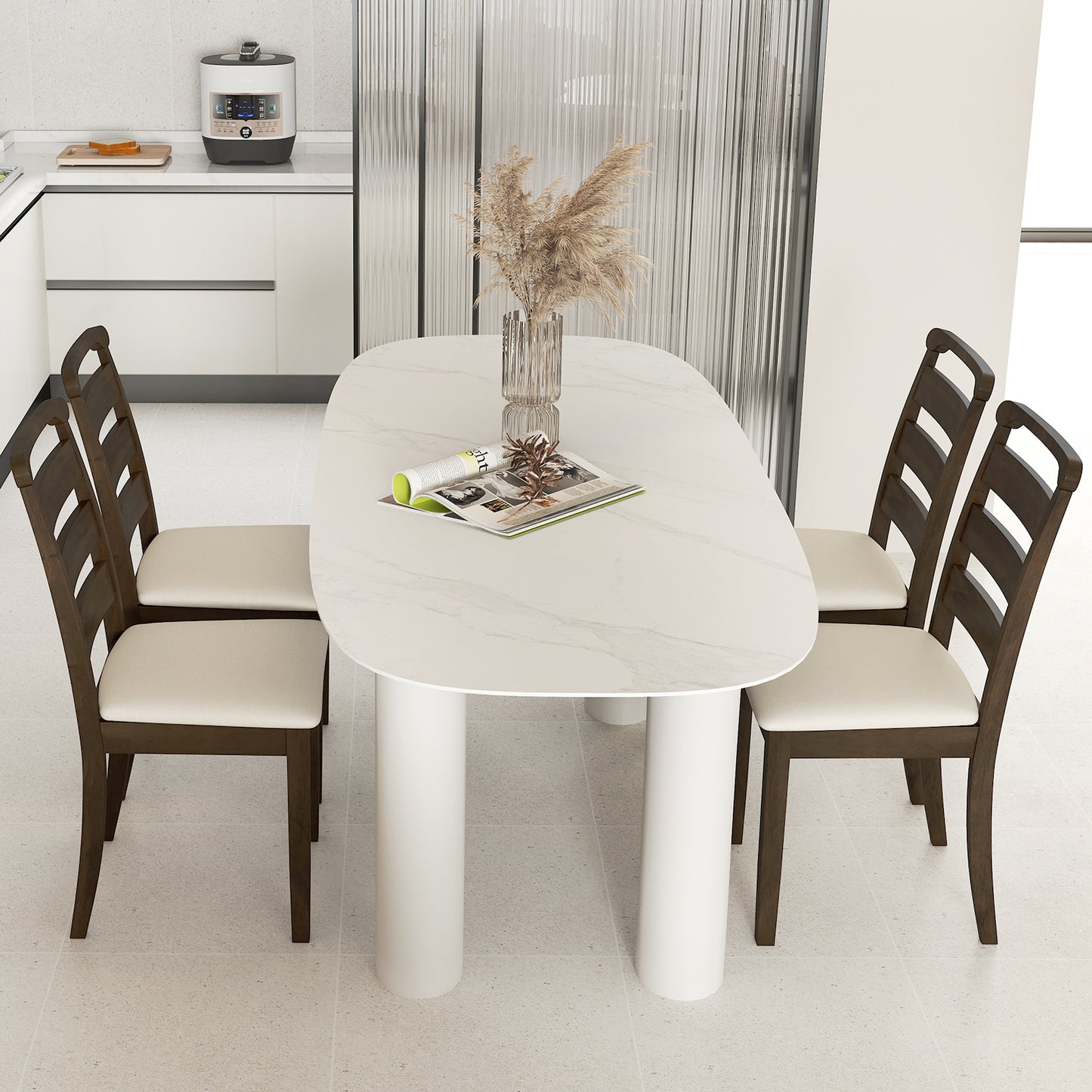 Wooden Dining Chairs with Plush Polyester Upholstery Comfortable Seating Set of 2