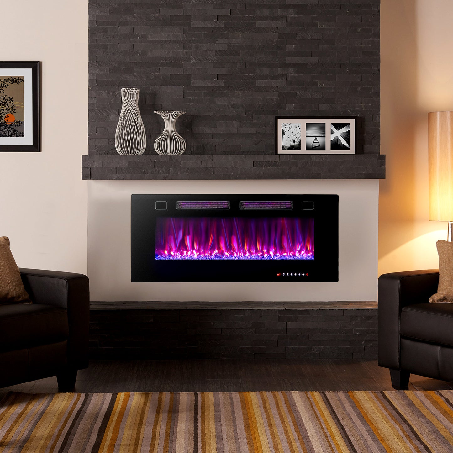 42 Inch Ultra Slim Electric Fireplace with Decorative Crystals & Smart APP Control
