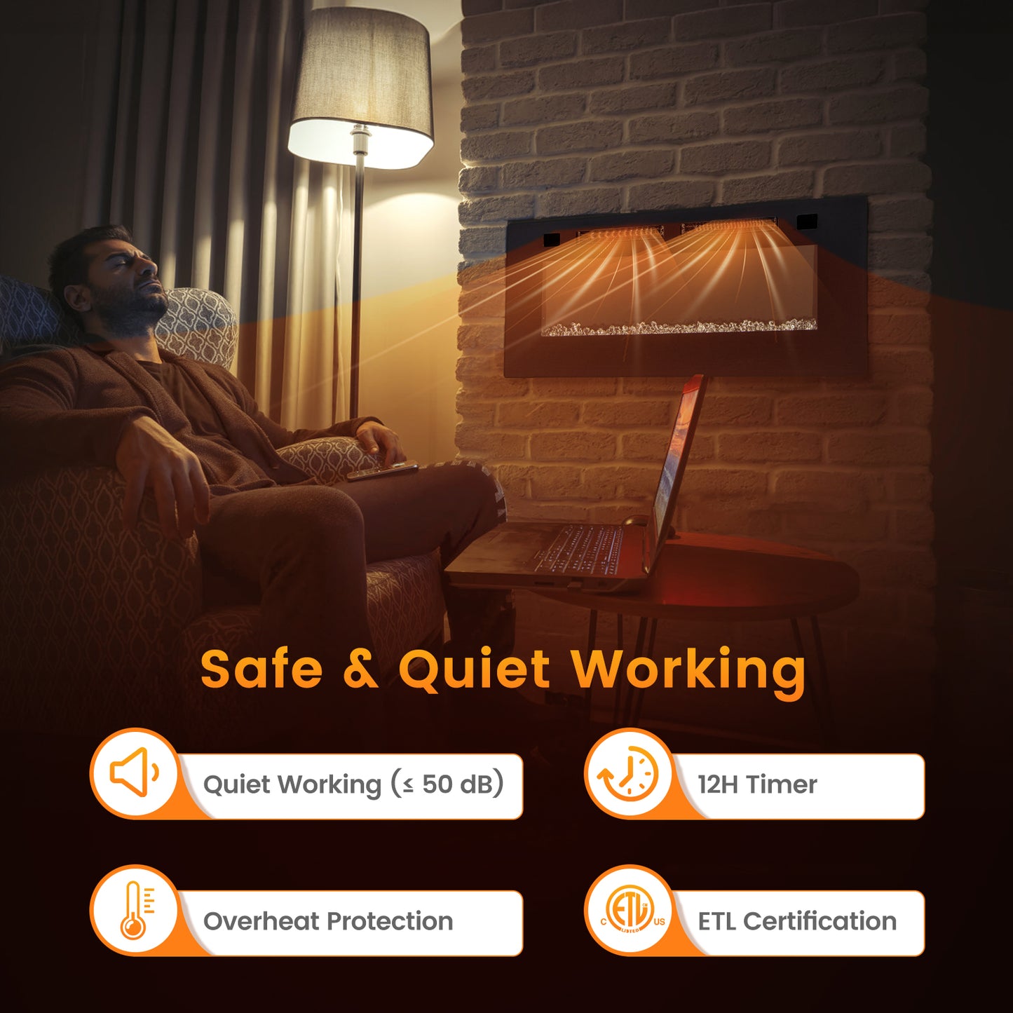42 Inch Ultra Slim Electric Fireplace with Decorative Crystals & Smart APP Control