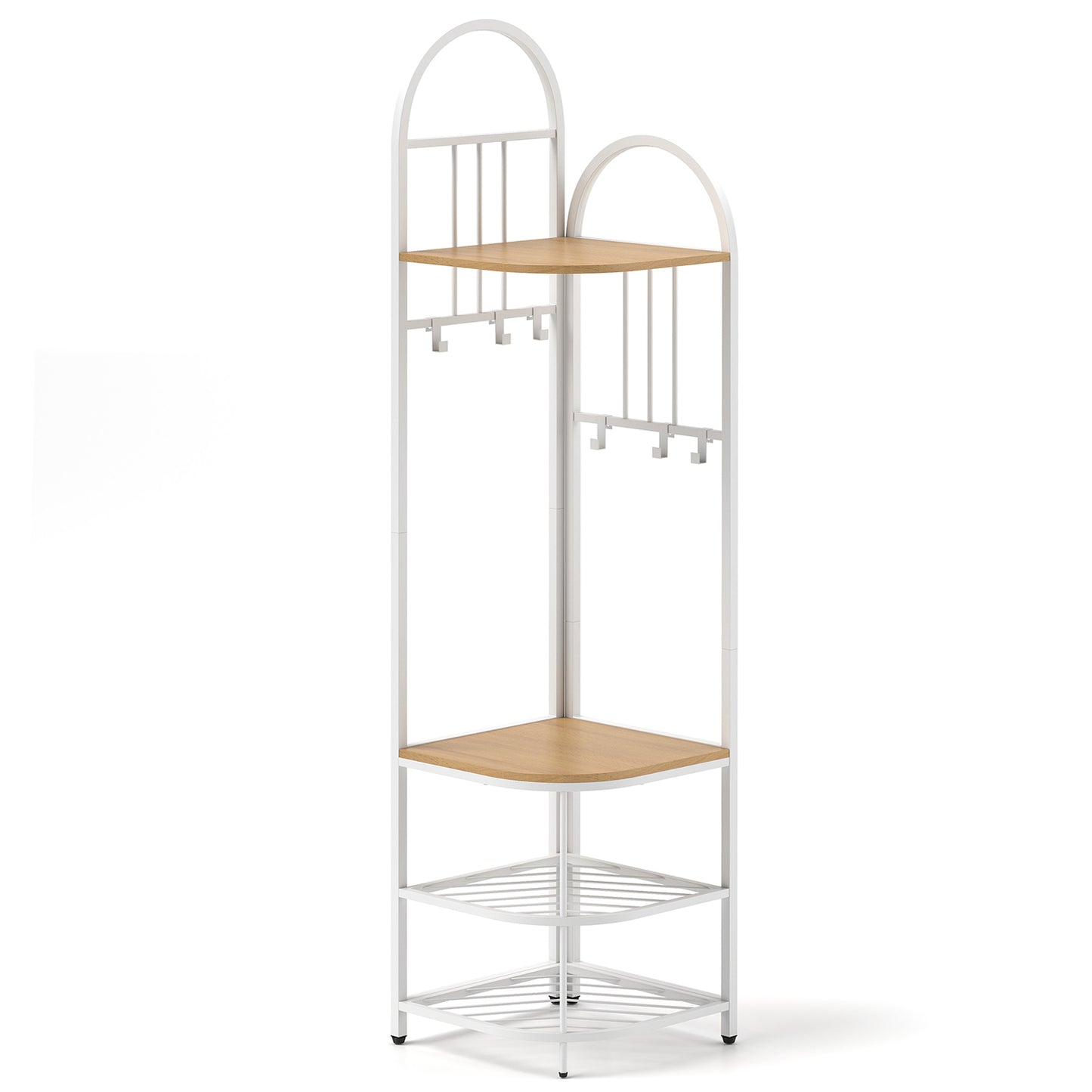 4-in-1 Corner Hall Tree with Coat Rack Shoe Storage Bench and Top Shelf - Natural