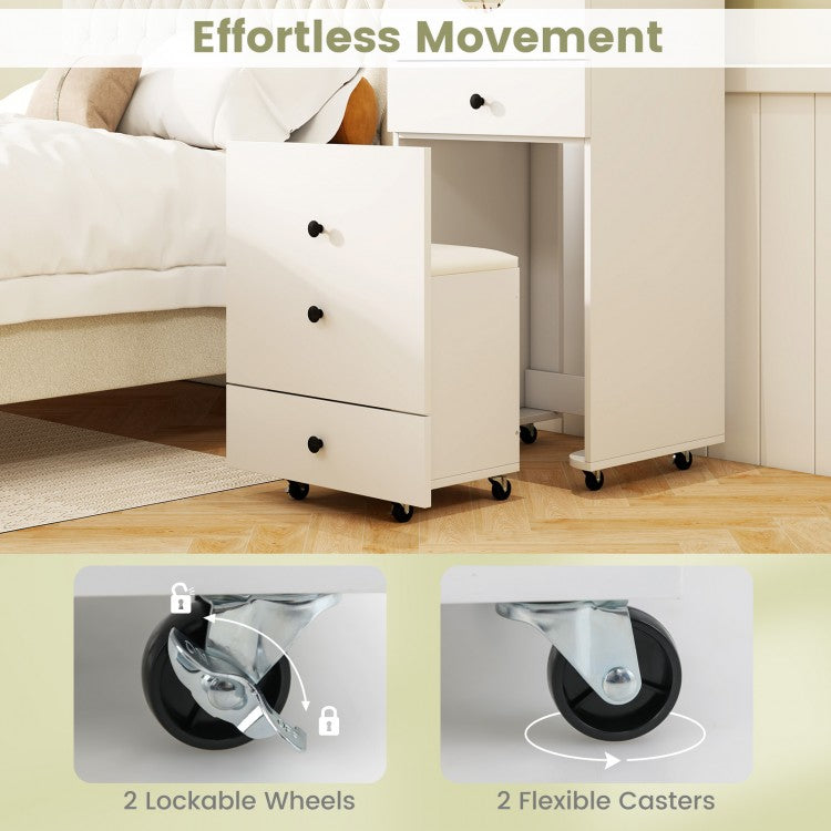 3-in-1 Vanity Set with Flip-up Mirror, Cushioned Stool and Storage Compartments