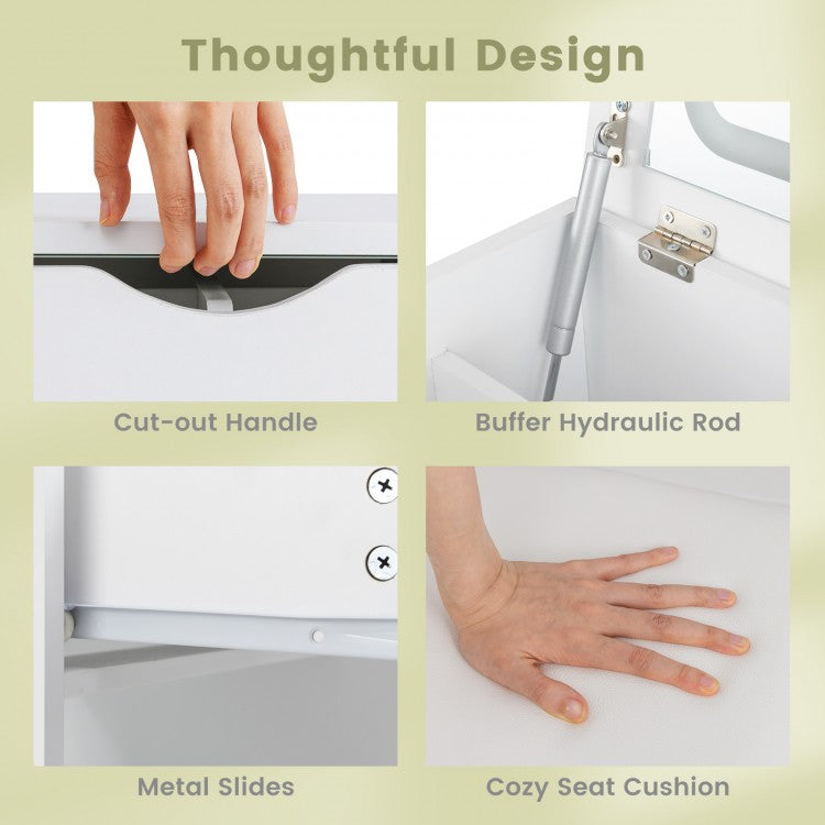 3-in-1 Vanity Set with Flip-up Mirror, Cushioned Stool and Storage Compartments