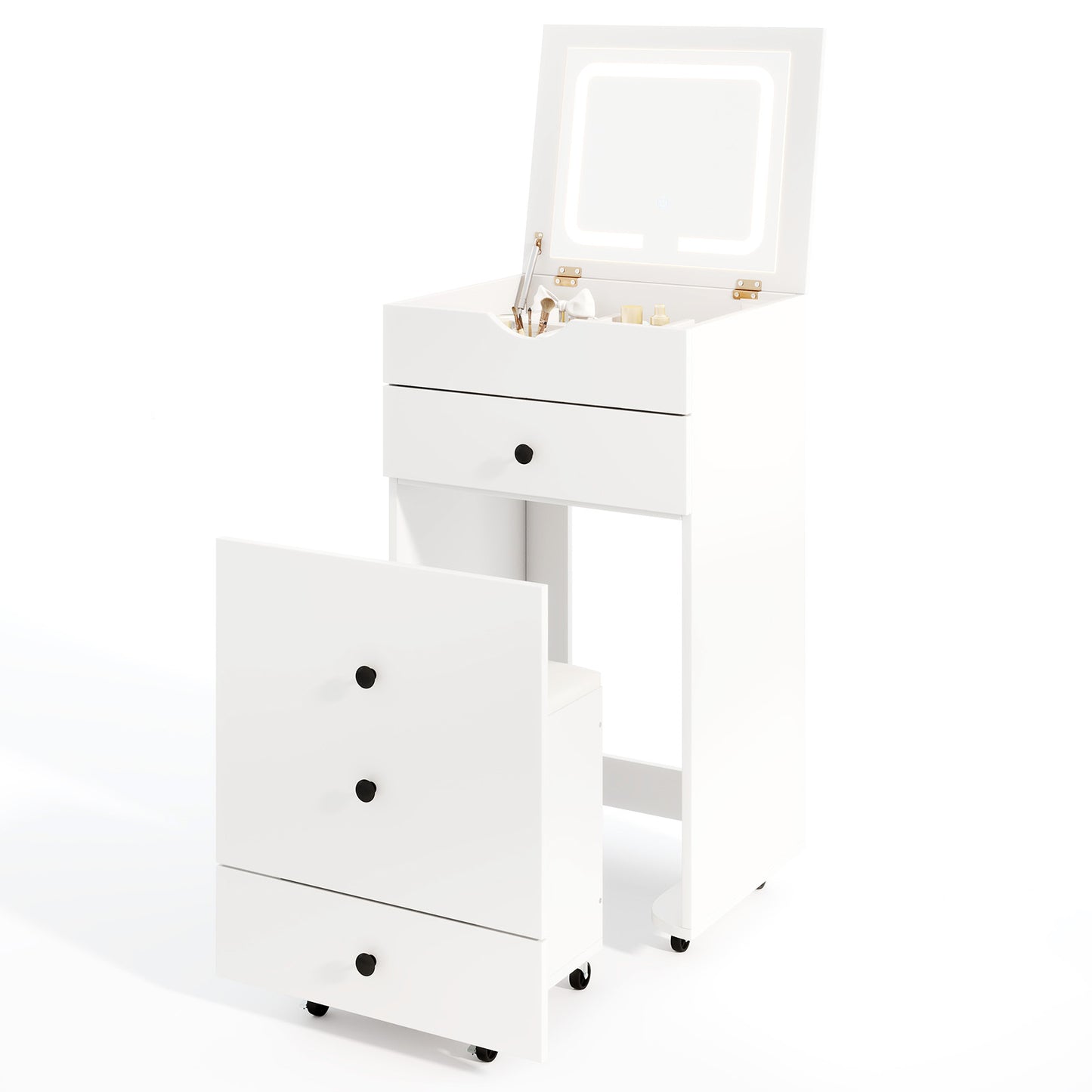 3-in-1 Vanity Set with Flip-up Mirror, Cushioned Stool and Storage Compartments