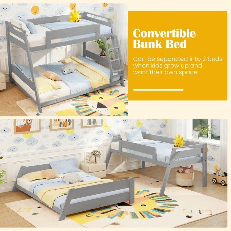 Space-Saving Twin Over Full Bunk Bed with Reversible Ladder and Safety Guardrails - Grey