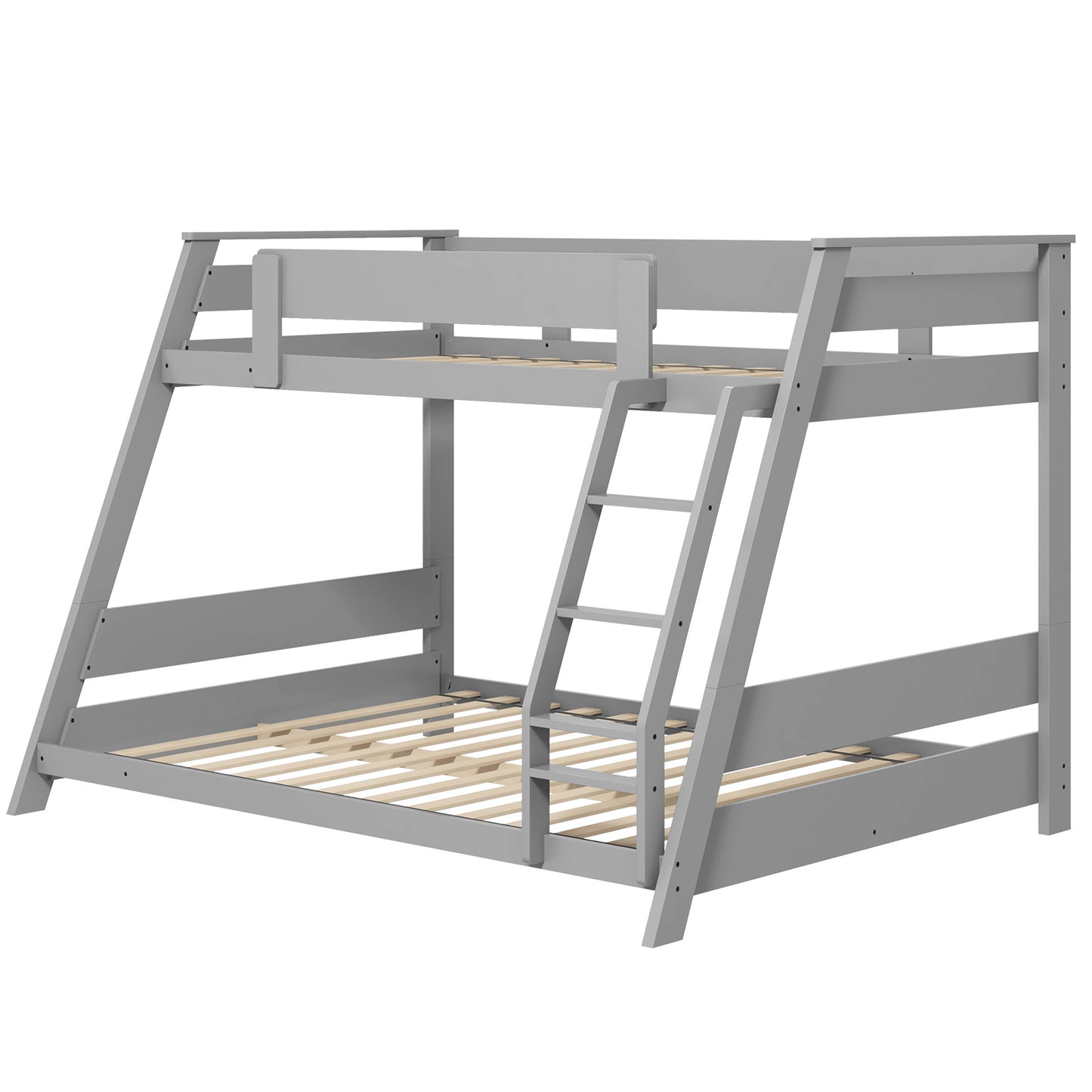 Space-Saving Twin Over Full Bunk Bed with Reversible Ladder and Safety Guardrails - Grey