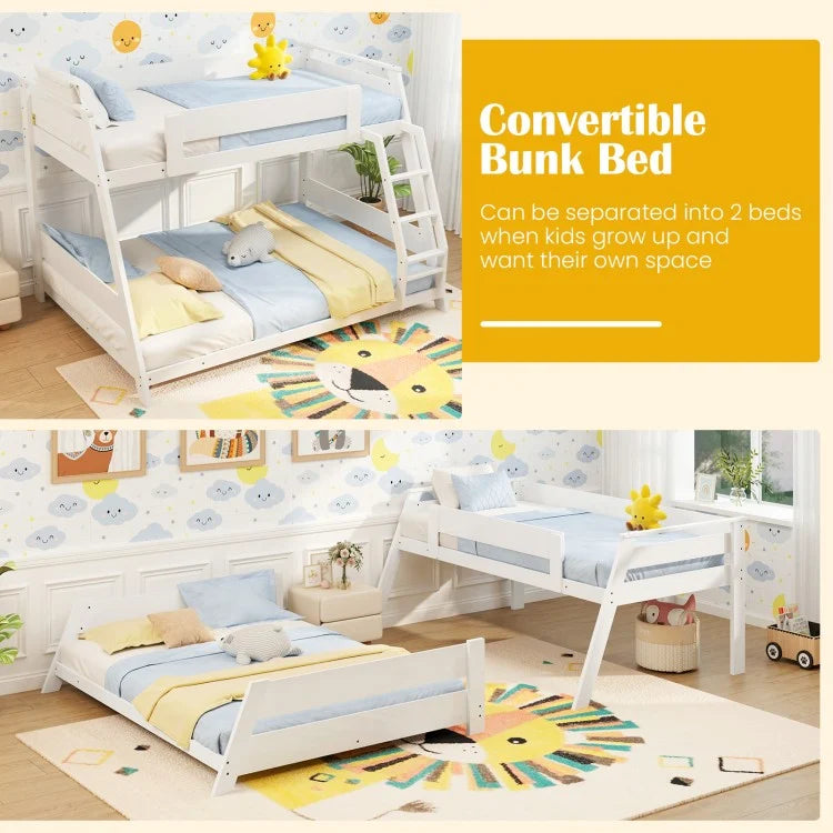 Space-Saving Twin Over Full Bunk Bed with Reversible Ladder and Safety Guardrails - White