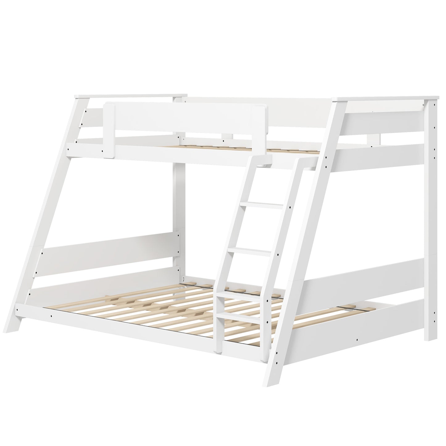 Space-Saving Twin Over Full Bunk Bed with Reversible Ladder and Safety Guardrails - White