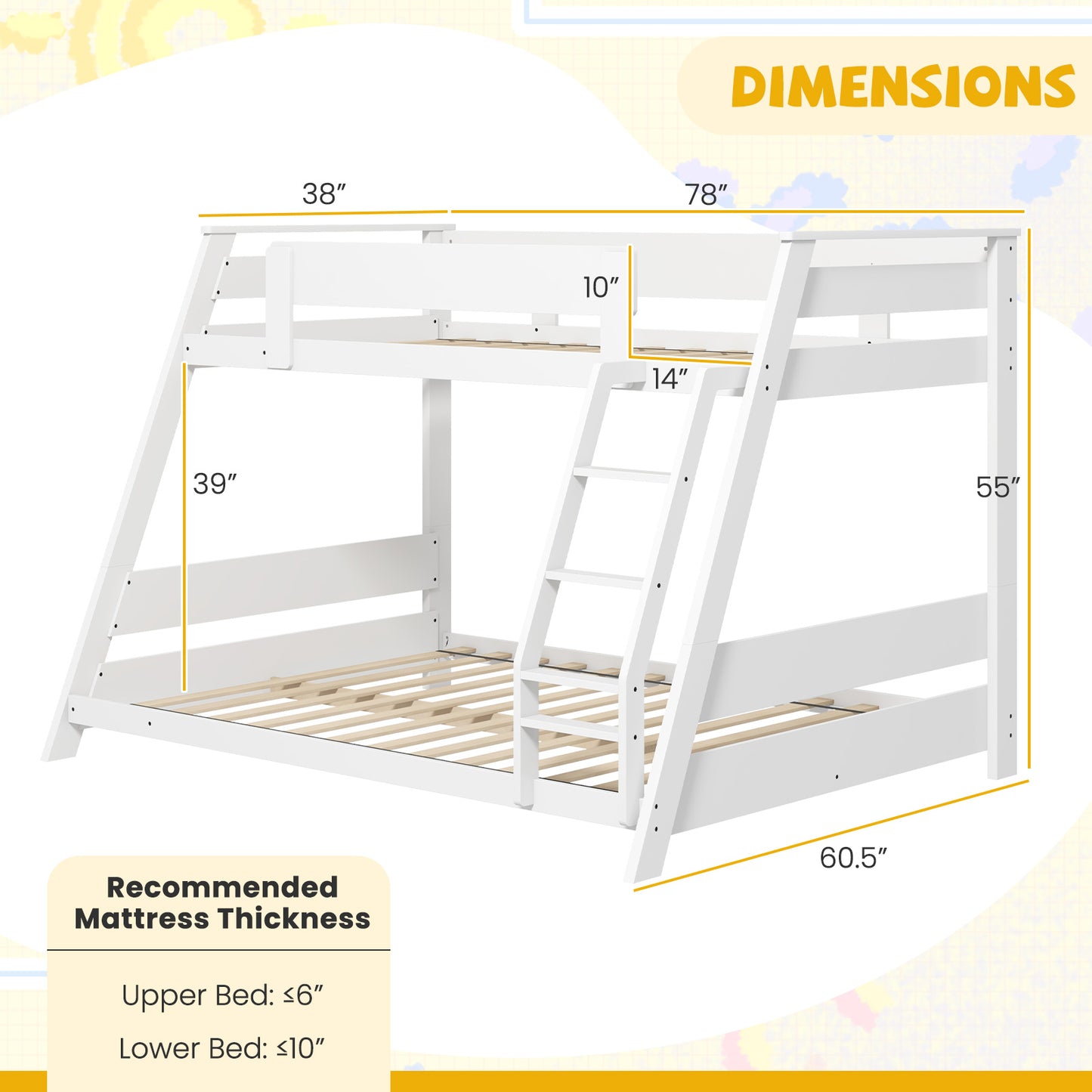 Space-Saving Twin Over Full Bunk Bed with Reversible Ladder and Safety Guardrails - White