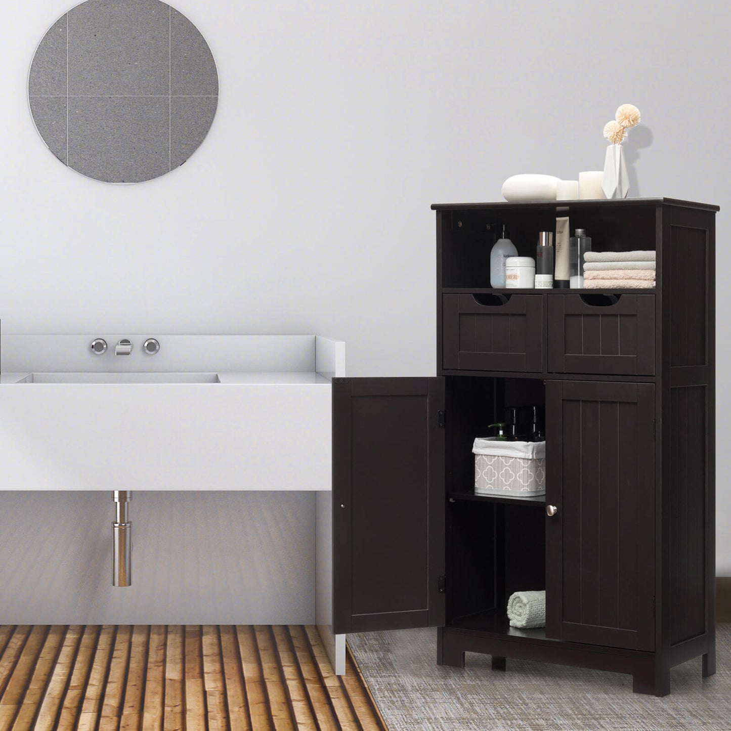Adjustable Storage Bathroom Side Cabinet with Magnetic Doors