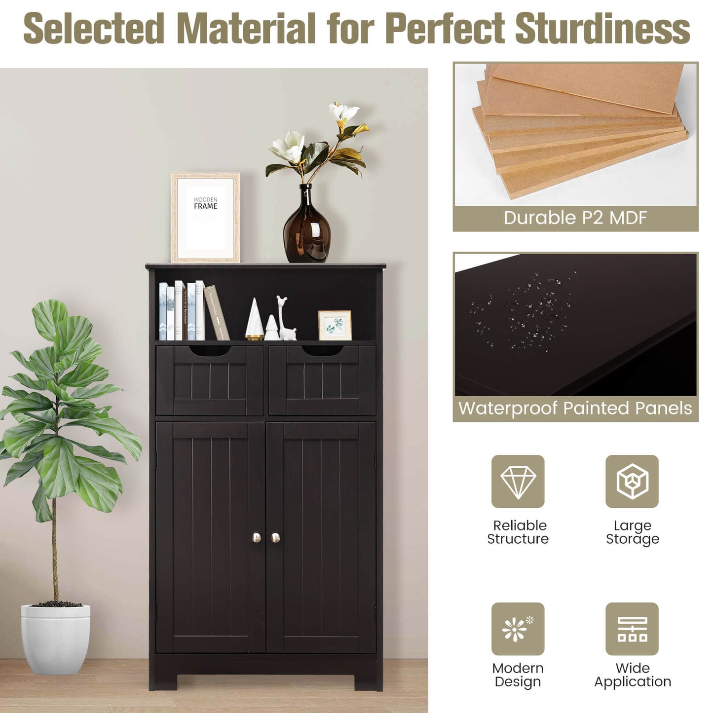Adjustable Storage Bathroom Side Cabinet with Magnetic Doors