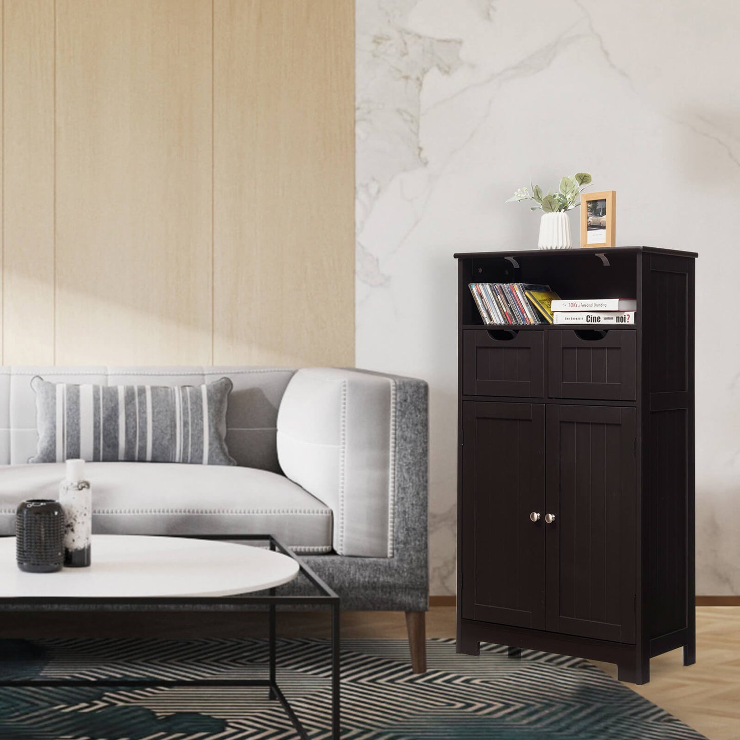 Adjustable Storage Bathroom Side Cabinet with Magnetic Doors