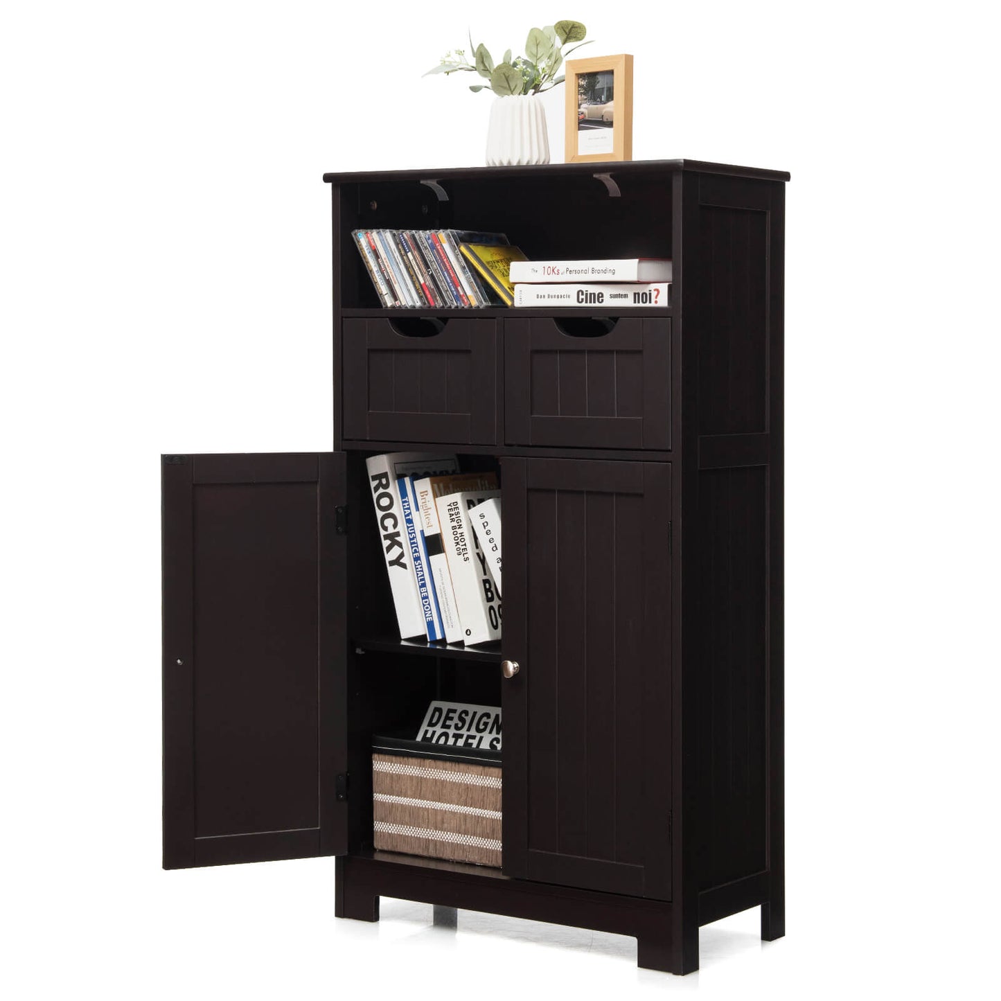 Adjustable Storage Bathroom Side Cabinet with Magnetic Doors