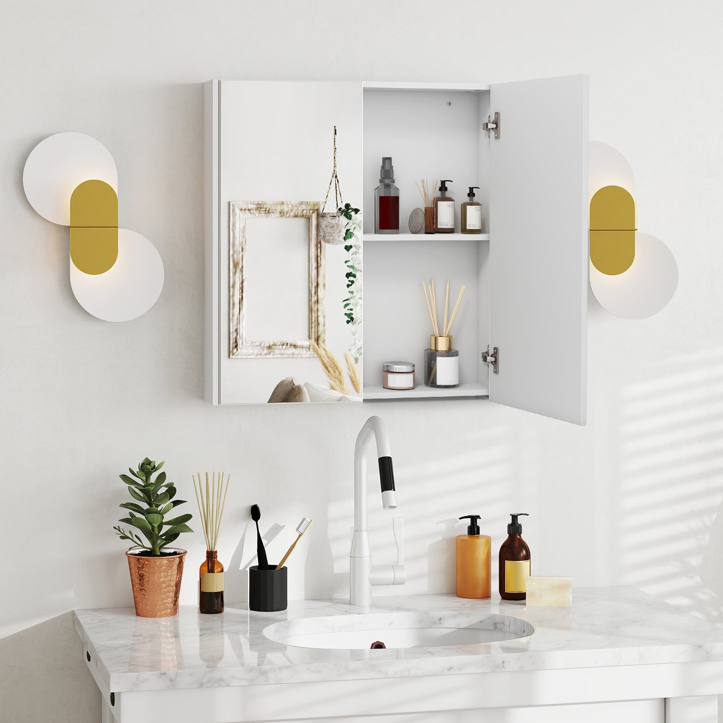 Wall-Mounted Double Door Medicine Cabinet with Mirror & Adjustable Shelves