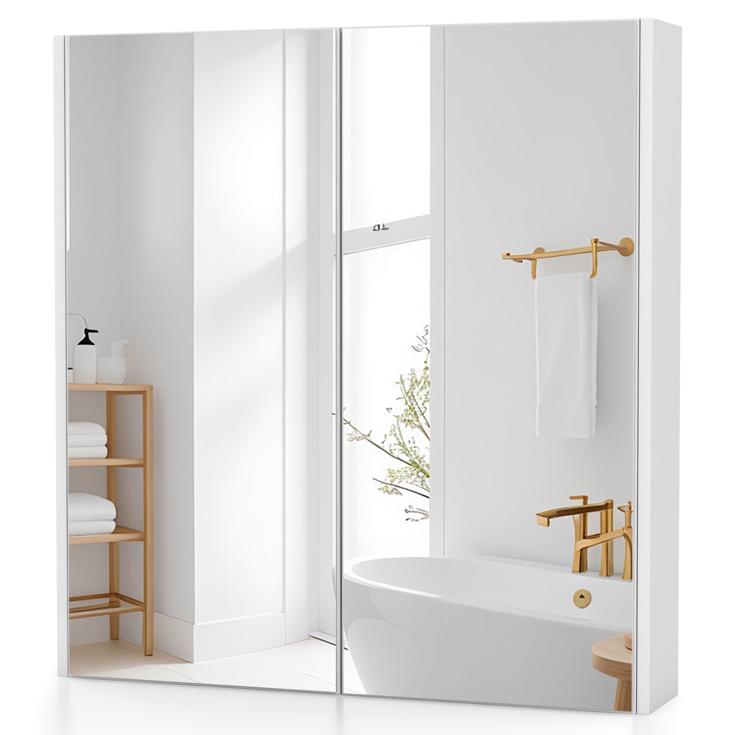 Wall-Mounted Double Door Medicine Cabinet with Mirror & Adjustable Shelves