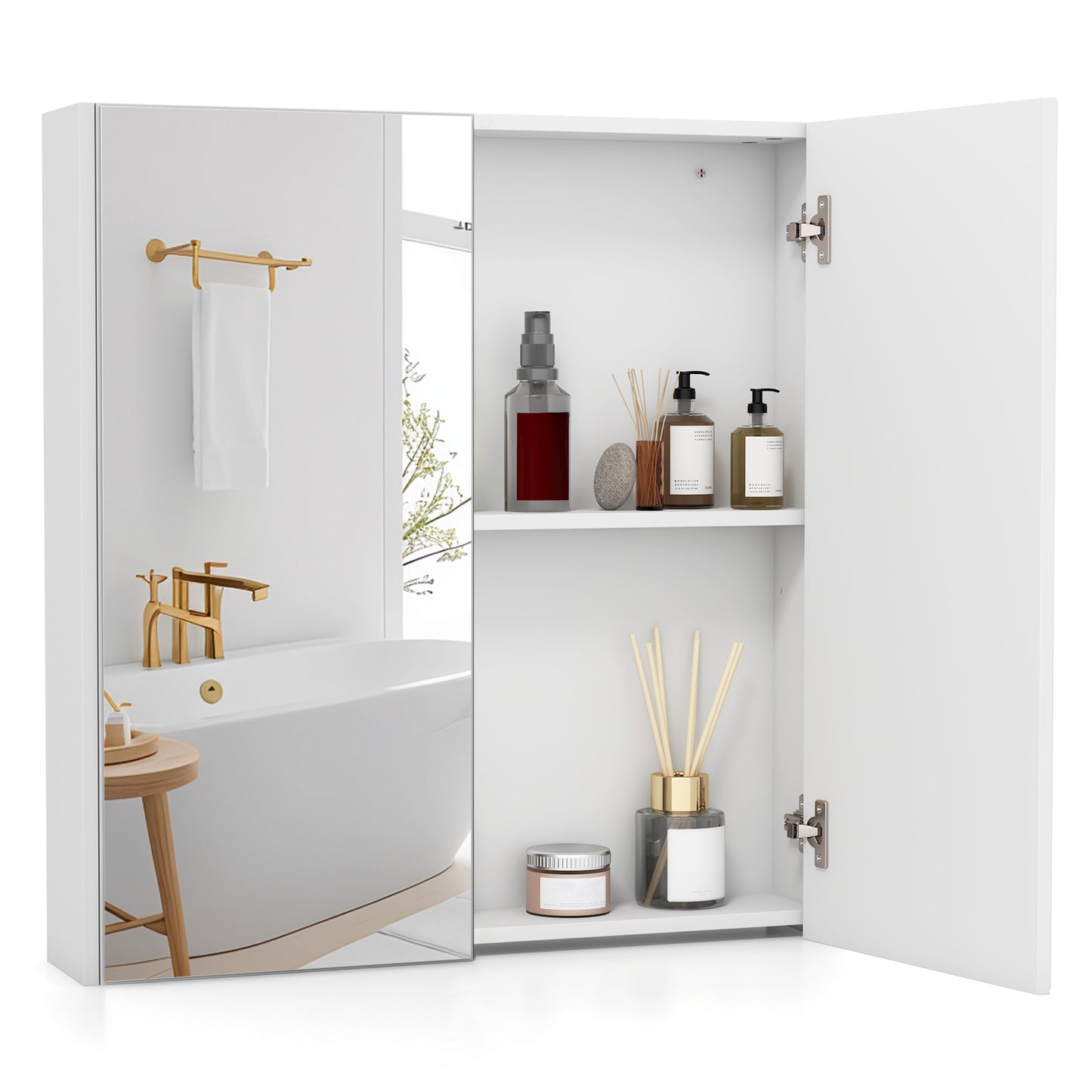 Wall-Mounted Double Door Medicine Cabinet with Mirror & Adjustable Shelves