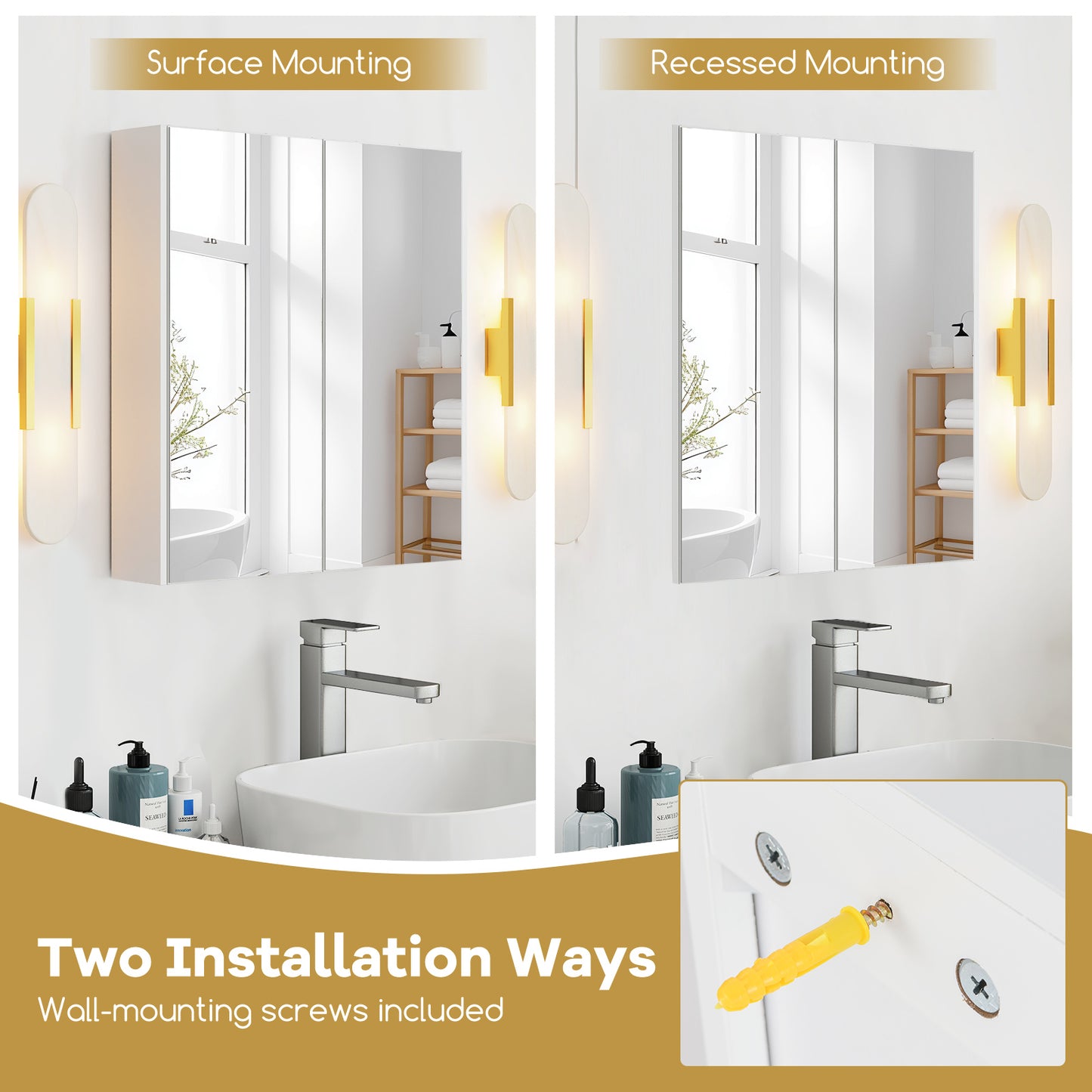 Wall-Mounted Double Door Medicine Cabinet with Mirror & Adjustable Shelves