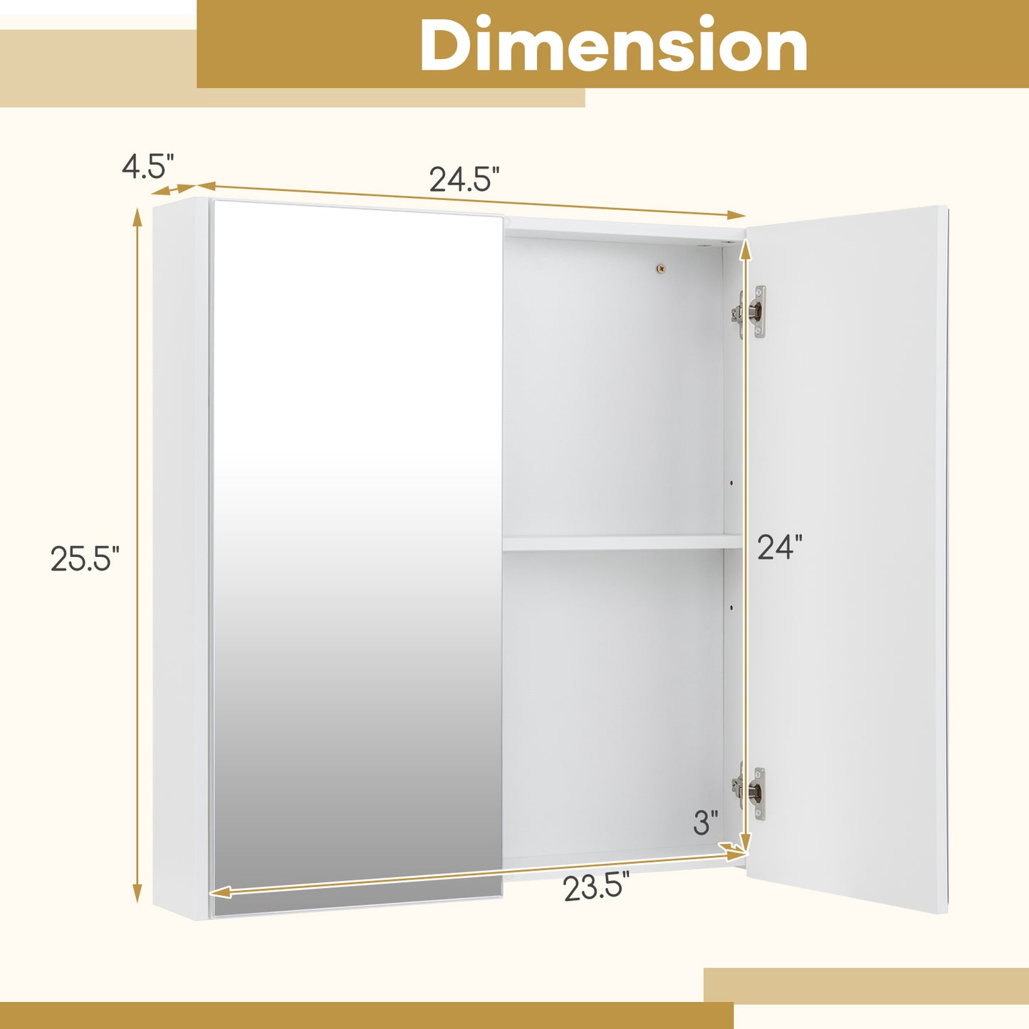 Wall-Mounted Double Door Medicine Cabinet with Mirror & Adjustable Shelves