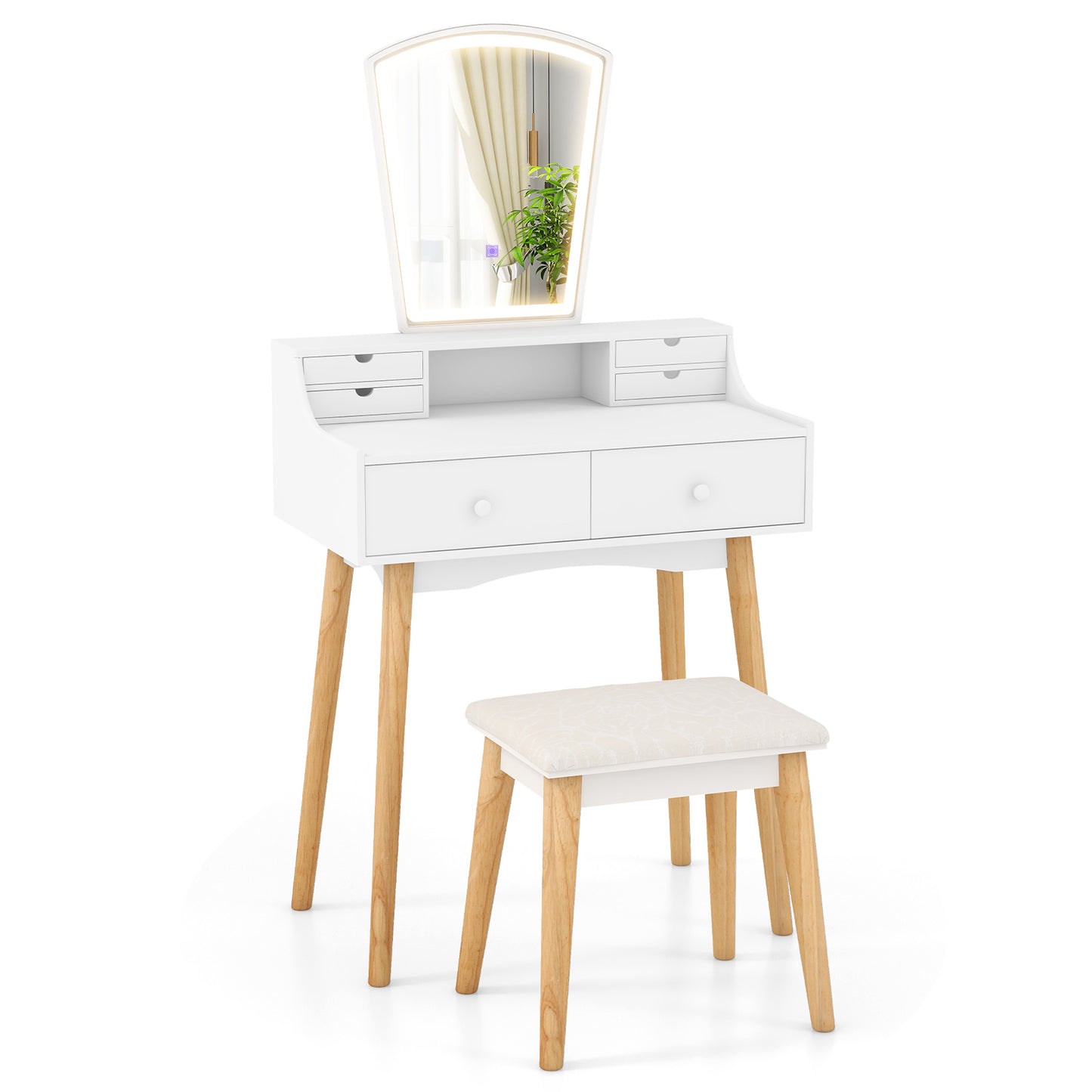 Dressing Table Set with 3-Color LED Mirror, Adjustable Brightness & Spacious Drawers
