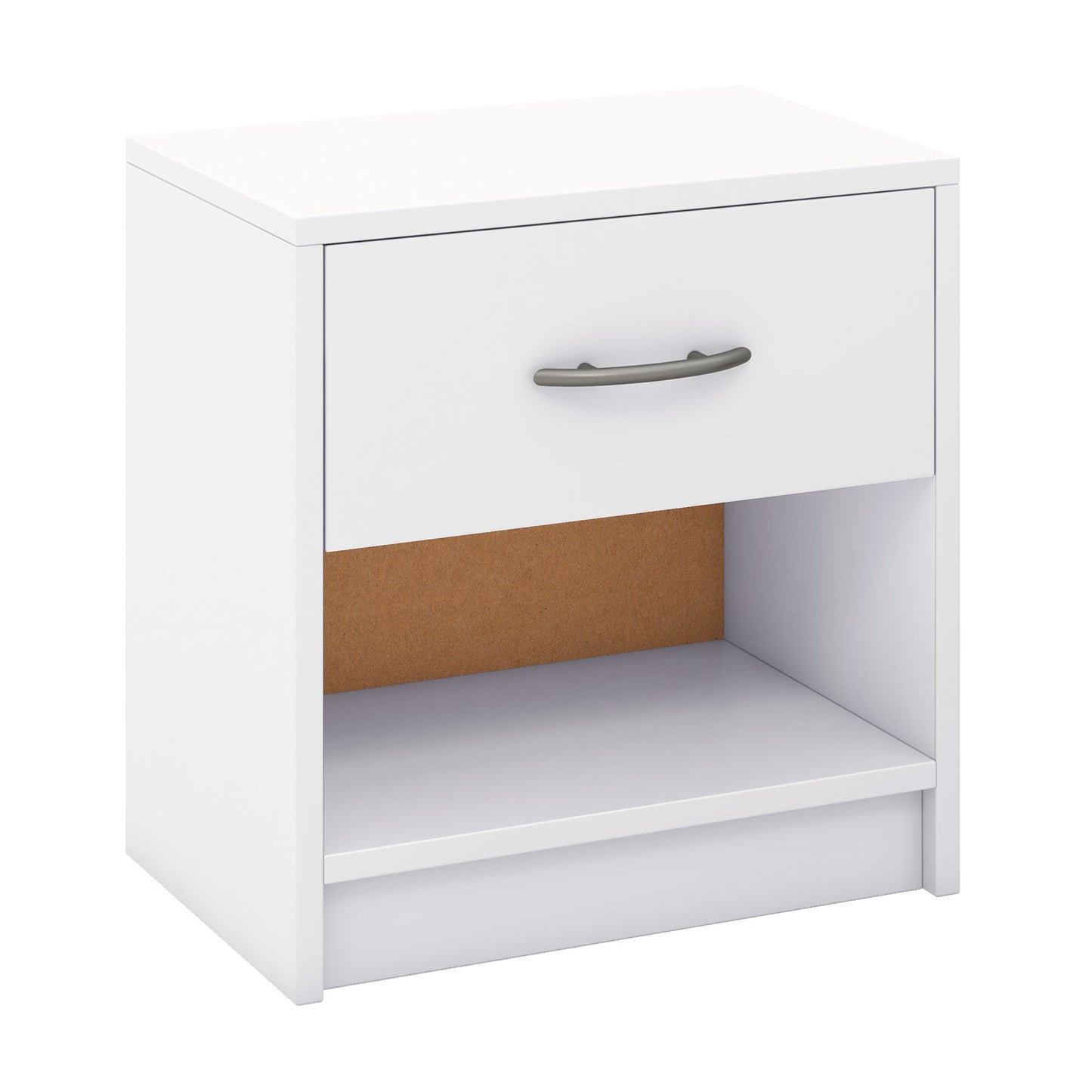 Nightstand with Drawer and Open Shelf for Bedroom or Living Room - White