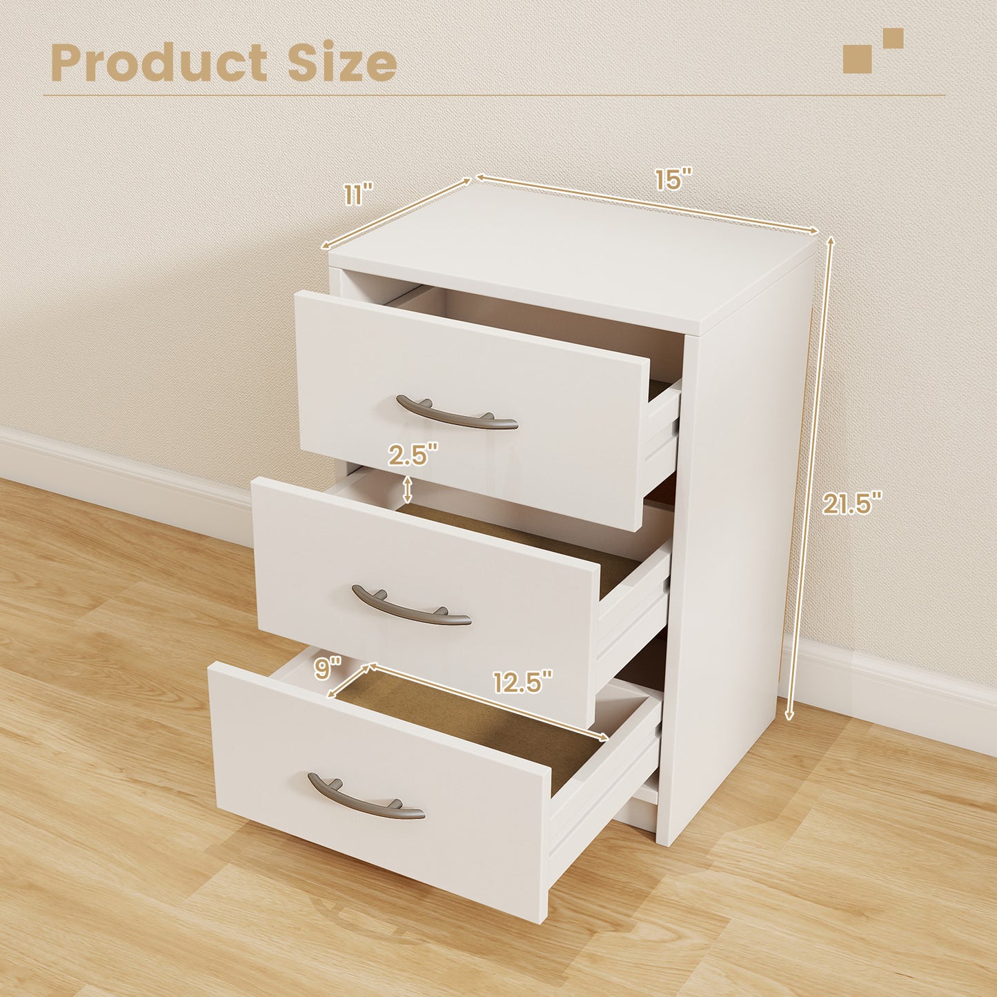 3-Drawer Nightstand with Storage for Bedroom and Living Room