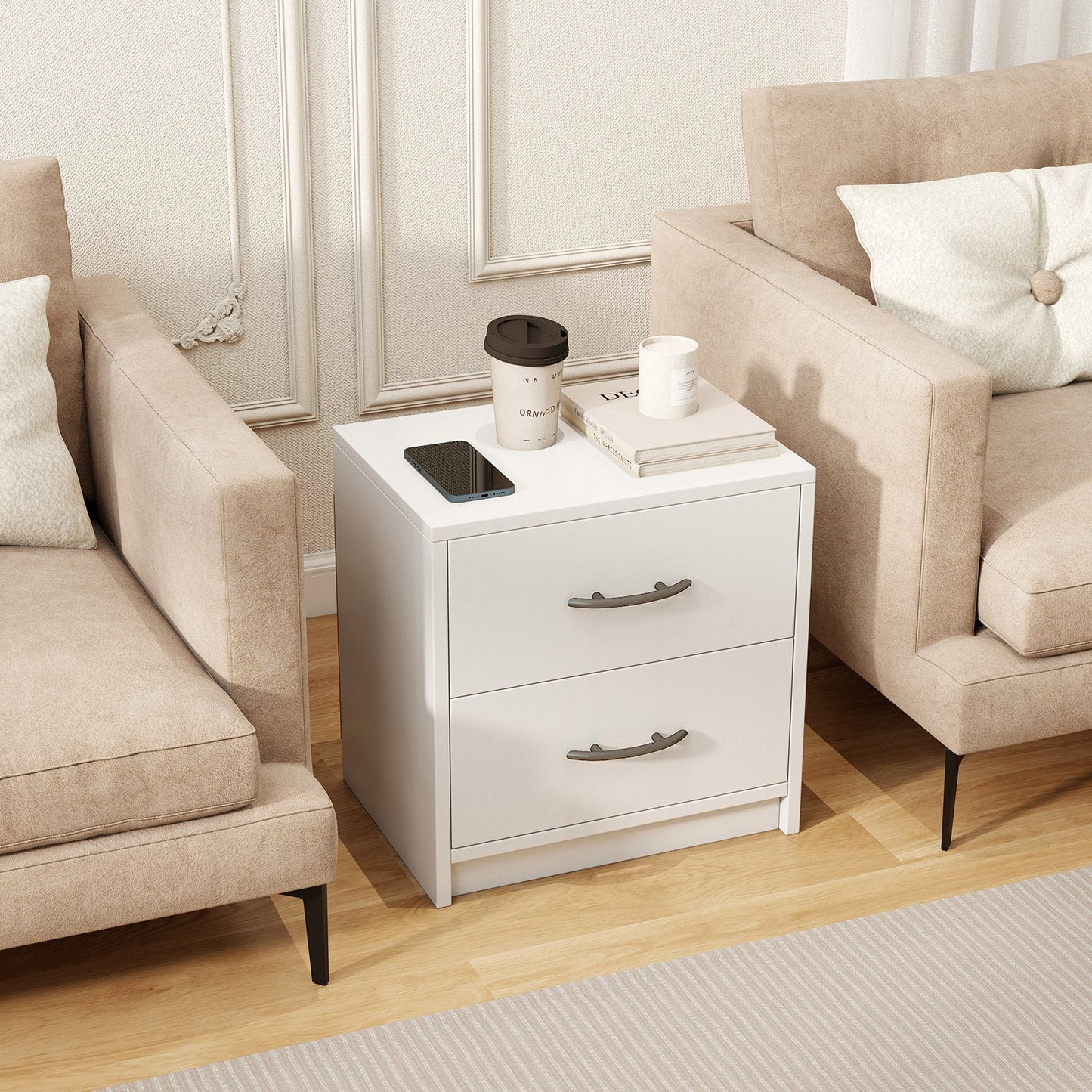 2-Drawer Nightstand with Storage for Bedroom and Living Room - White