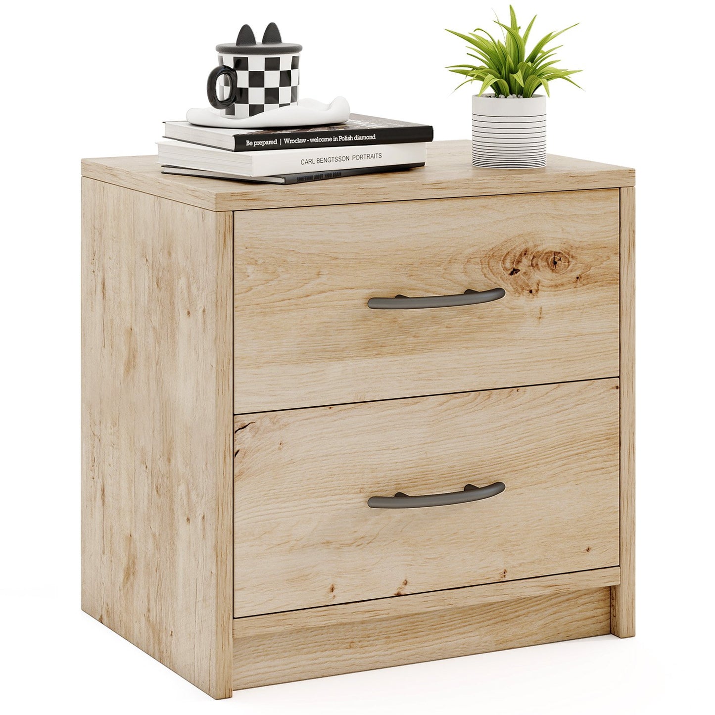 2-Drawer Nightstand with Storage for Bedroom and Living Room - Oak