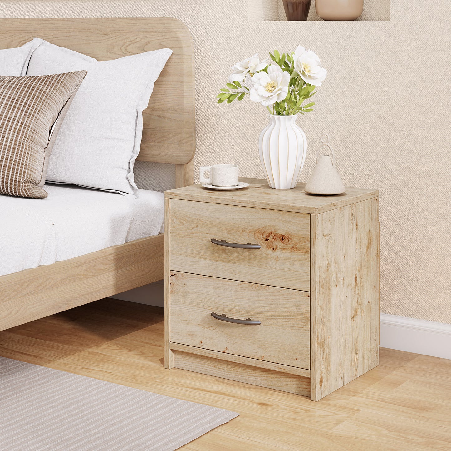 2-Drawer Nightstand with Storage for Bedroom and Living Room - Oak