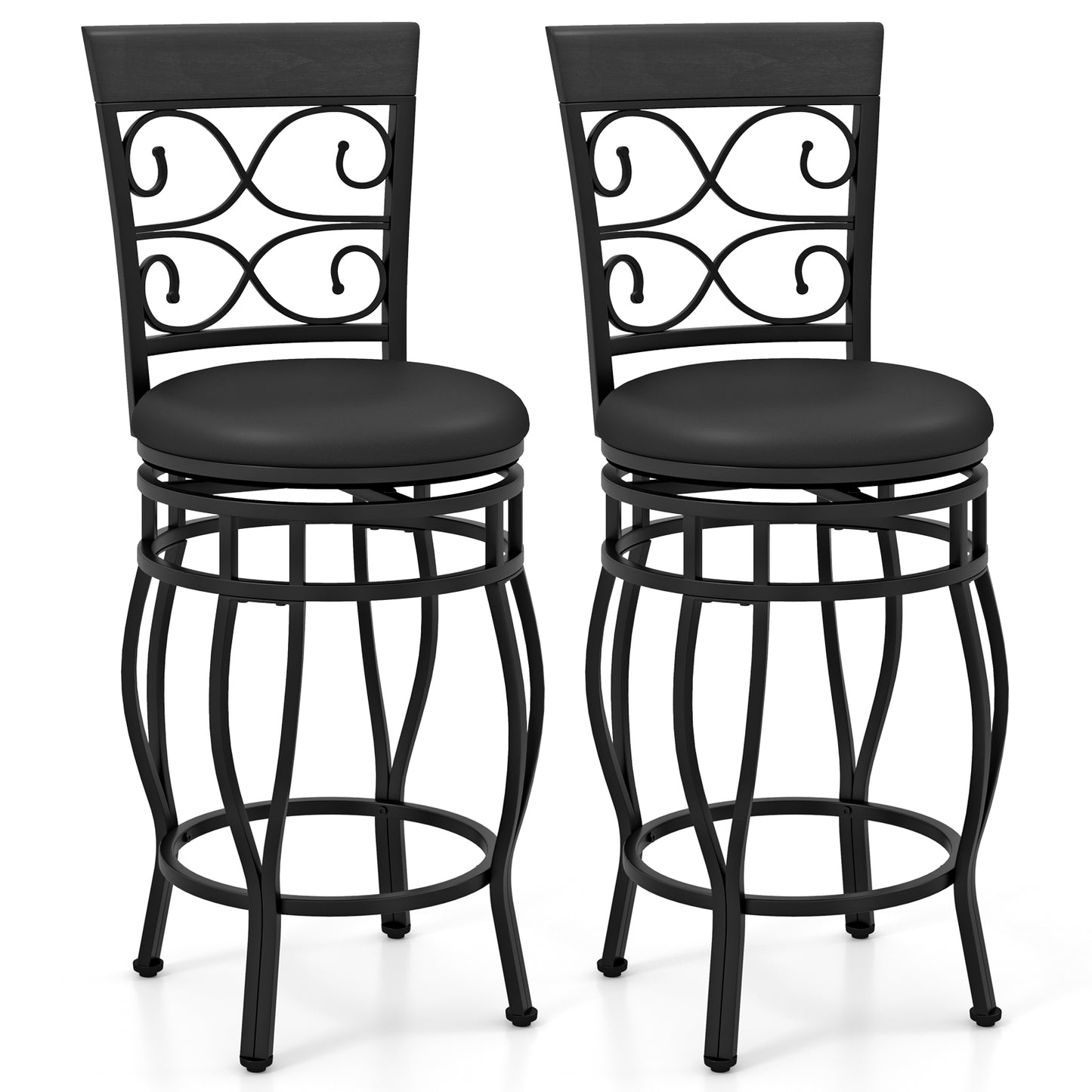 26 Inch Swivel Bar Stools with Backrest and Footrest for Kitchen and Home Bar Set of 2 Black