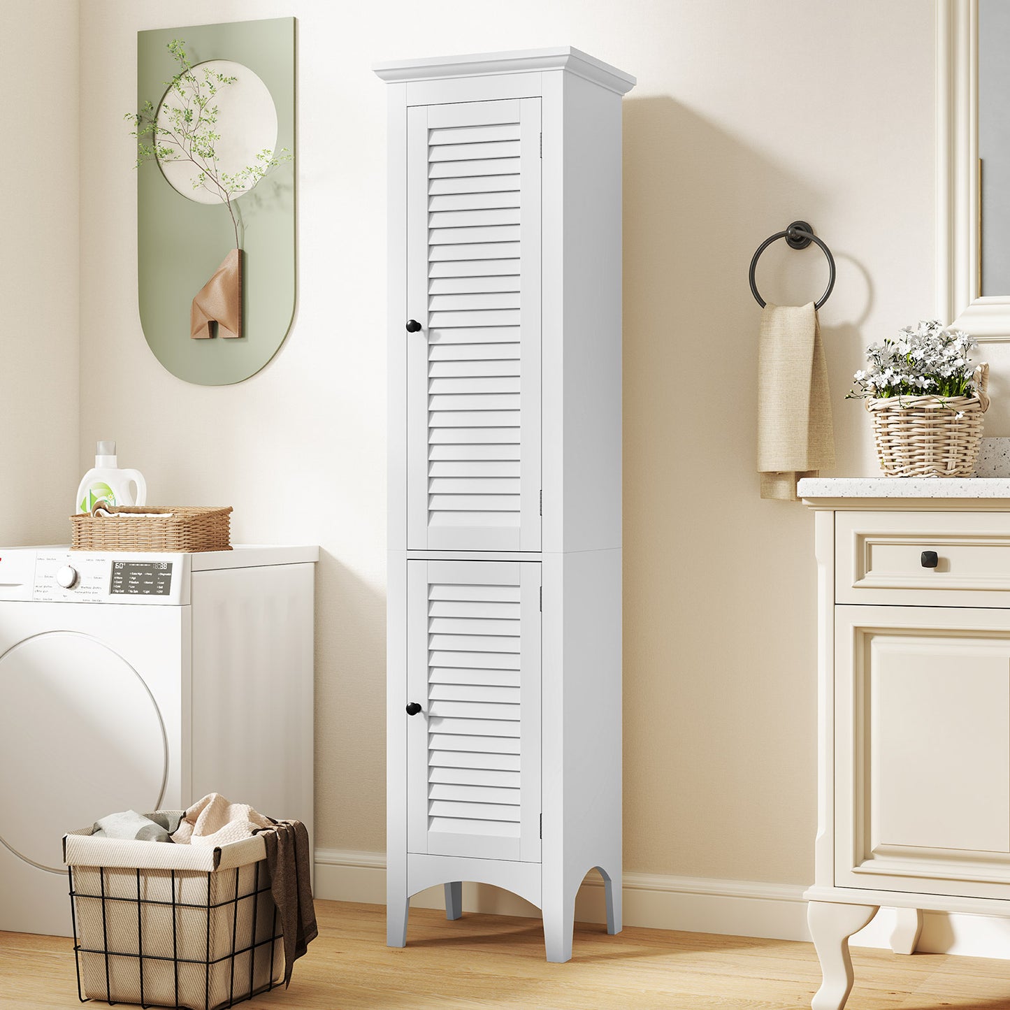 5-Shelf Tall Narrow Storage Cabinet with Louvered Doors